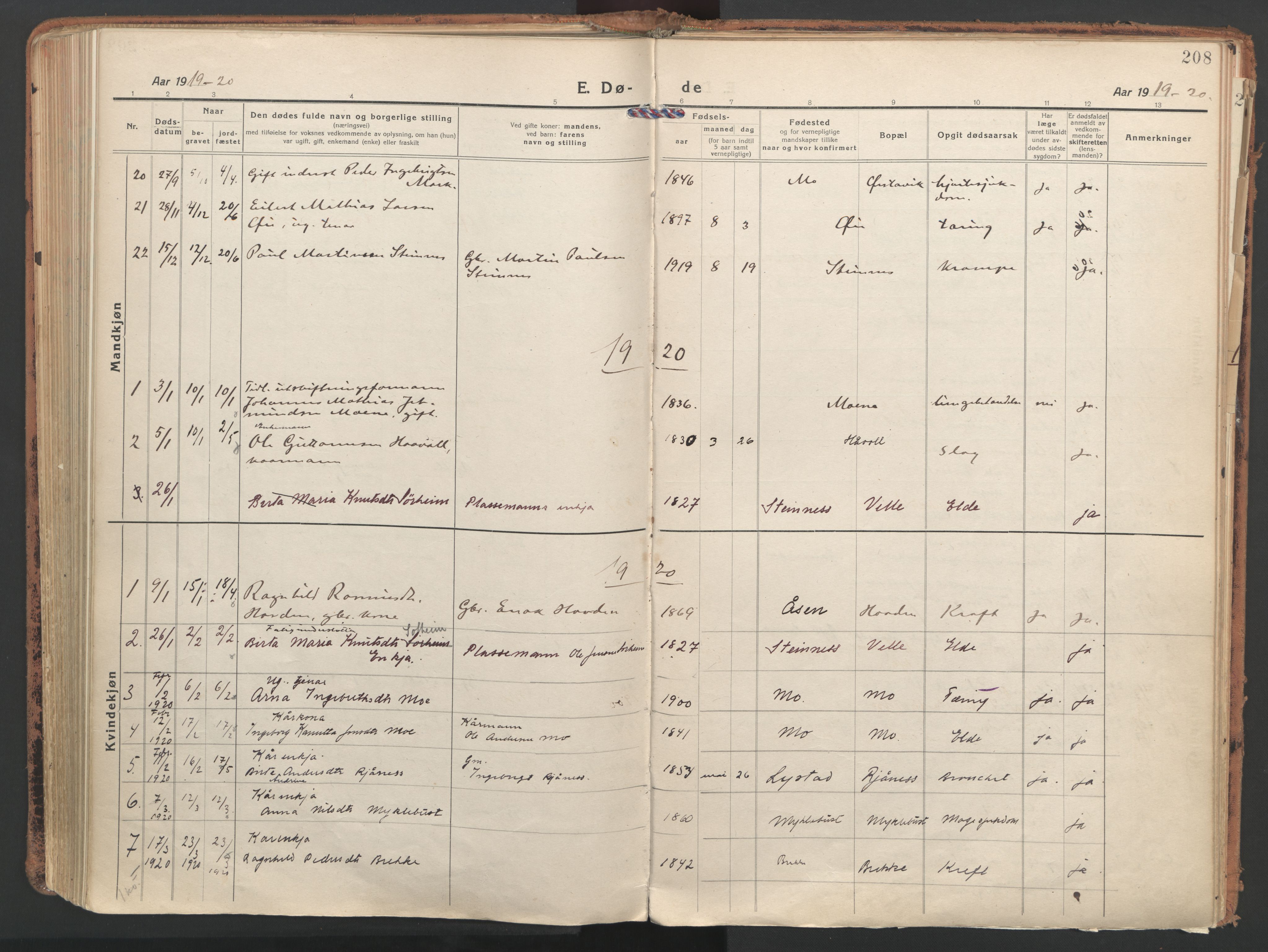 Ministerialprotokoller, klokkerbøker og fødselsregistre - Møre og Romsdal, AV/SAT-A-1454/513/L0180: Parish register (official) no. 513A07, 1919-1929, p. 208