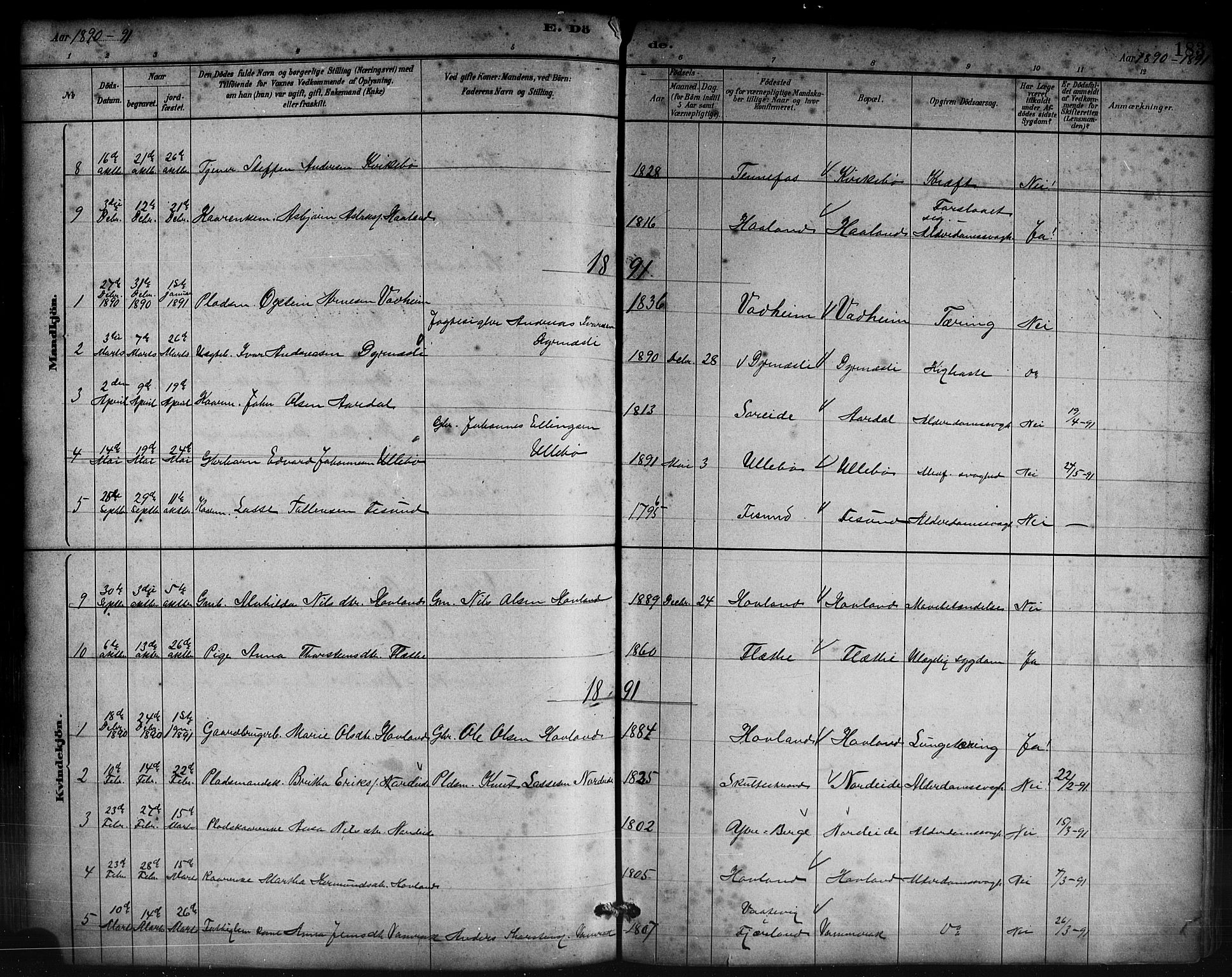 Lavik sokneprestembete, AV/SAB-A-80901: Parish register (copy) no. B 3, 1882-1913, p. 183