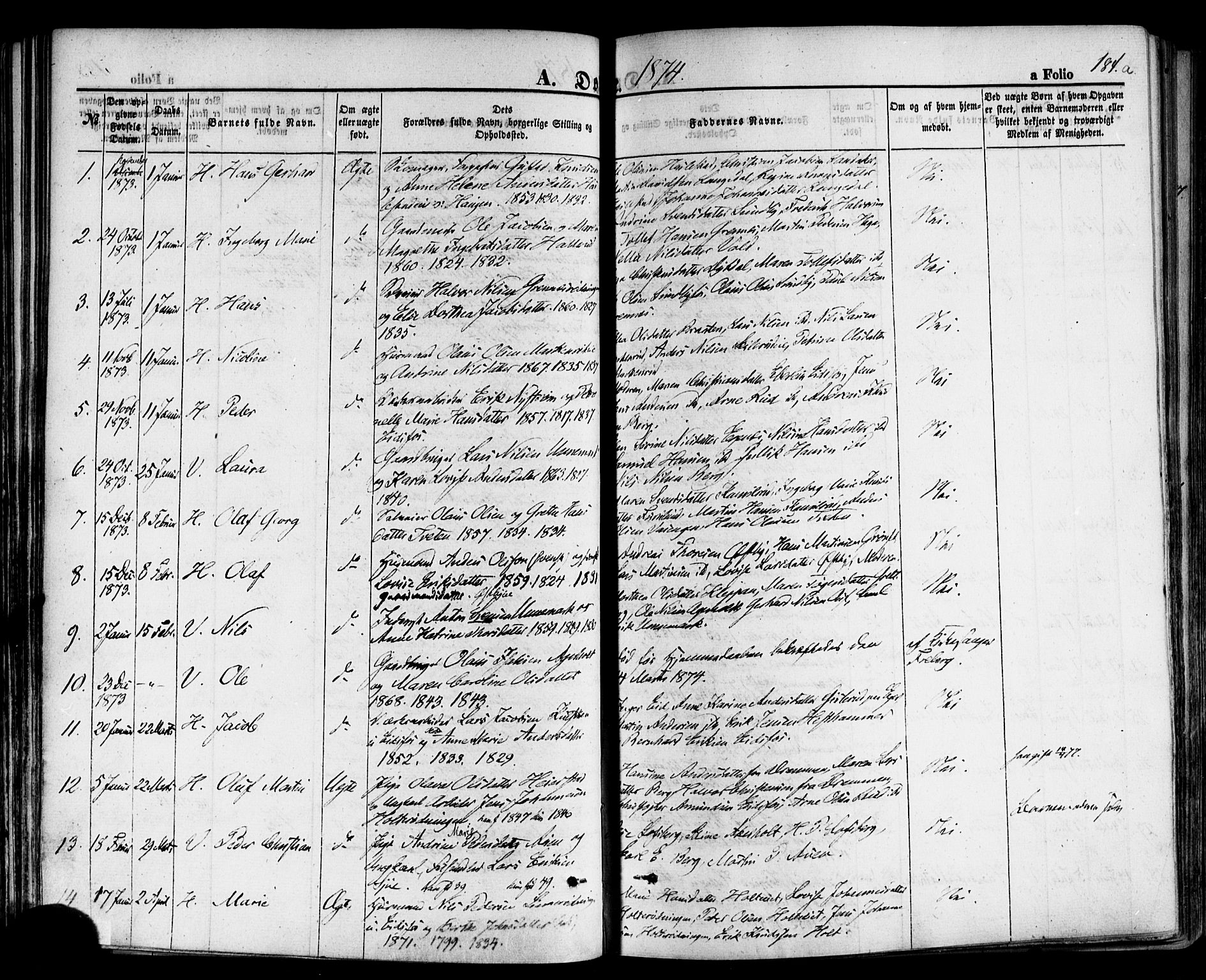 Hof kirkebøker, SAKO/A-64/F/Fa/L0006: Parish register (official) no. I 6, 1851-1877, p. 184