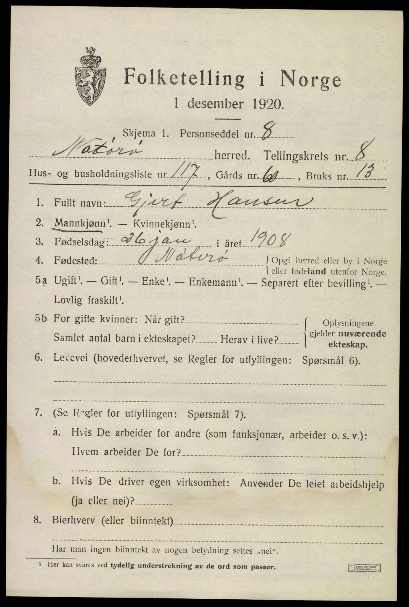 SAKO, 1920 census for Nøtterøy, 1920, p. 11495