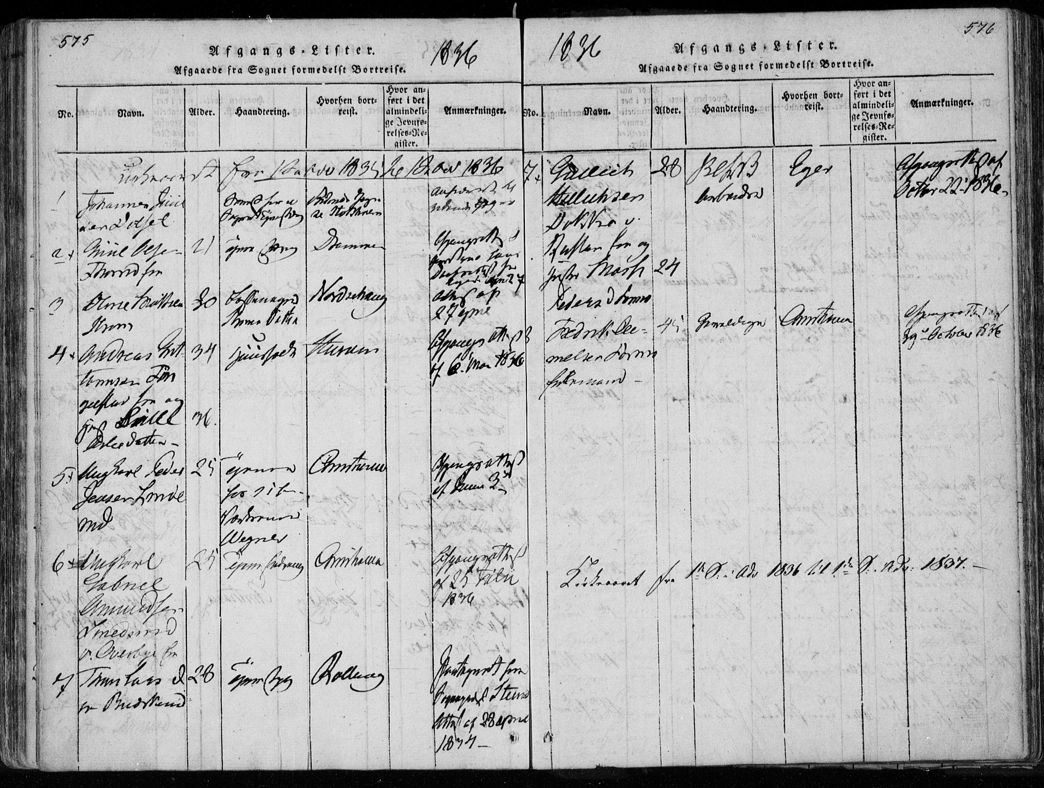 Modum kirkebøker, SAKO/A-234/F/Fa/L0005: Parish register (official) no. 5, 1824-1841, p. 575-576