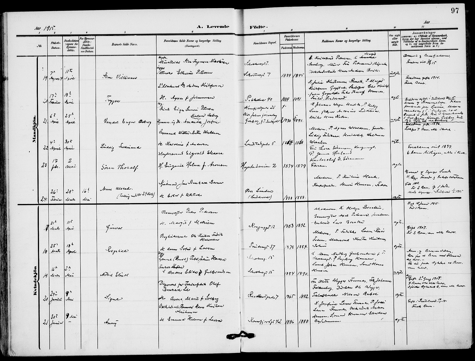 Sandefjord kirkebøker, AV/SAKO-A-315/F/Fa/L0005: Parish register (official) no. 5, 1906-1915, p. 97