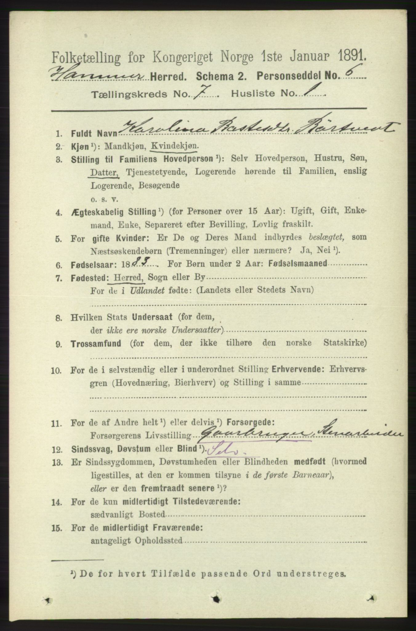 RA, 1891 census for 1254 Hamre, 1891, p. 1702