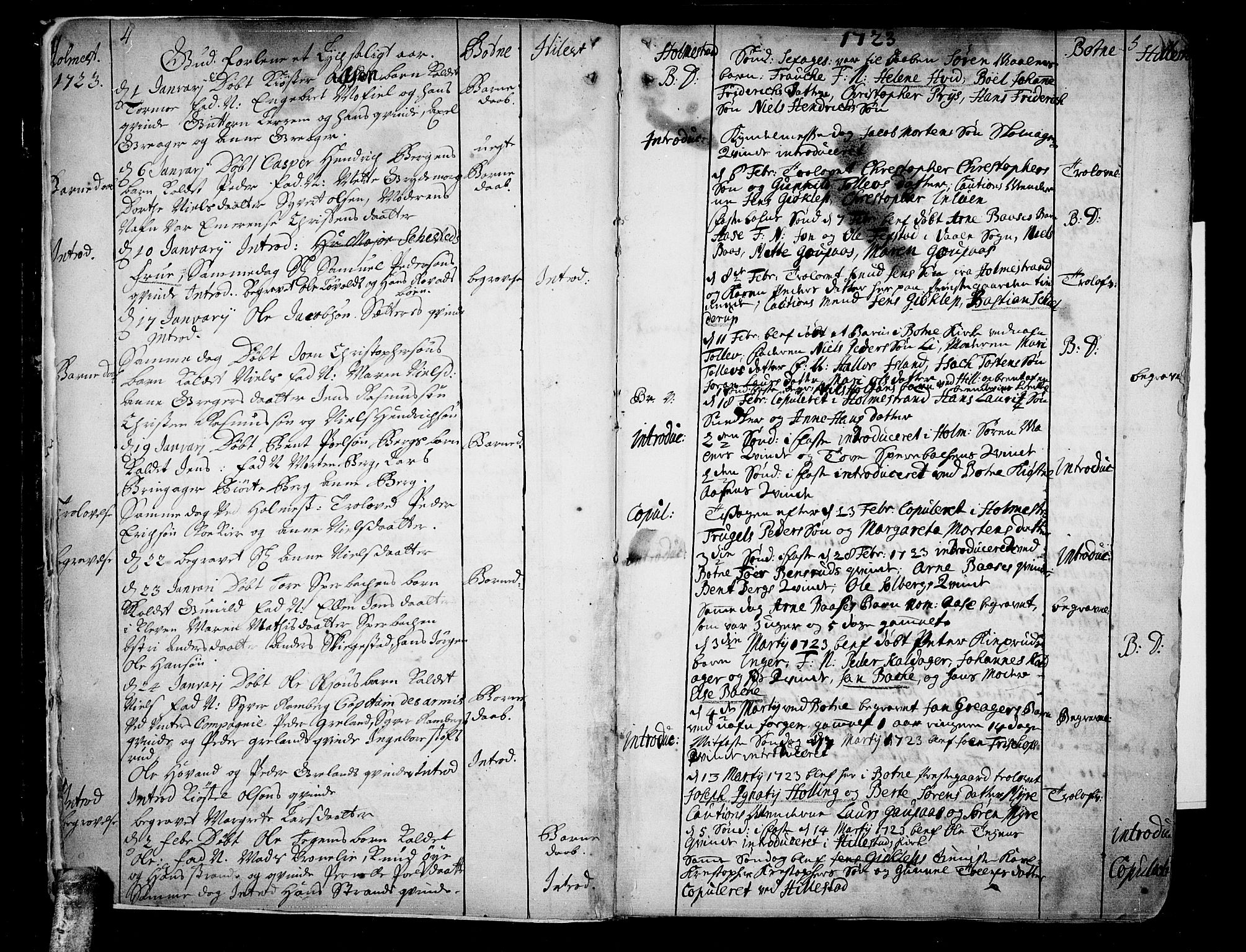 Botne kirkebøker, AV/SAKO-A-340/F/Fa/L0001a: Parish register (official) no. I 1A, 1707-1778, p. 4-5