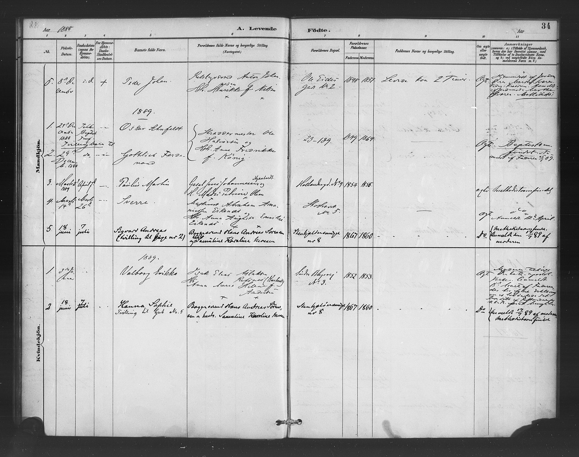 Korskirken sokneprestembete, AV/SAB-A-76101/H/Haa/L0052: Parish register (official) no. G 2, 1887-1899, p. 34