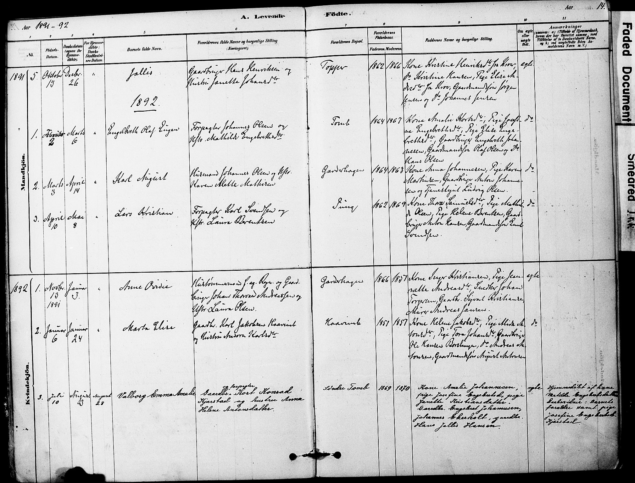 Vestby prestekontor Kirkebøker, AV/SAO-A-10893/F/Fa/L0011: Parish register (official) no. I 11, 1878-1913, p. 14