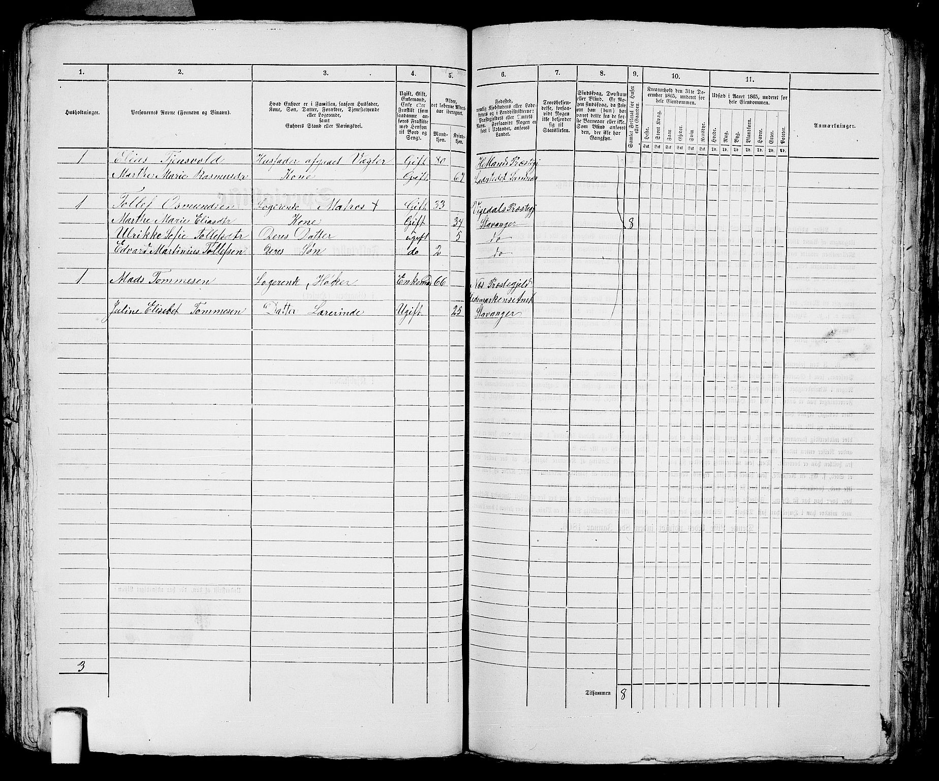 RA, 1865 census for Stavanger, 1865, p. 2695