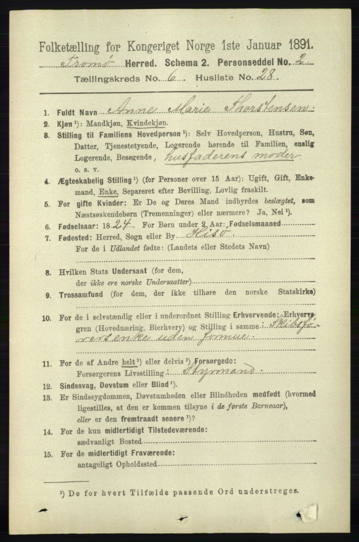 RA, 1891 census for 0921 Tromøy, 1891, p. 3029