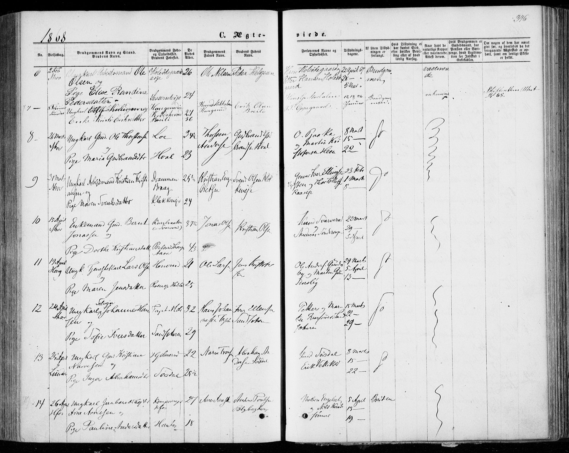 Norderhov kirkebøker, SAKO/A-237/F/Fa/L0013: Parish register (official) no. 13, 1866-1874, p. 346