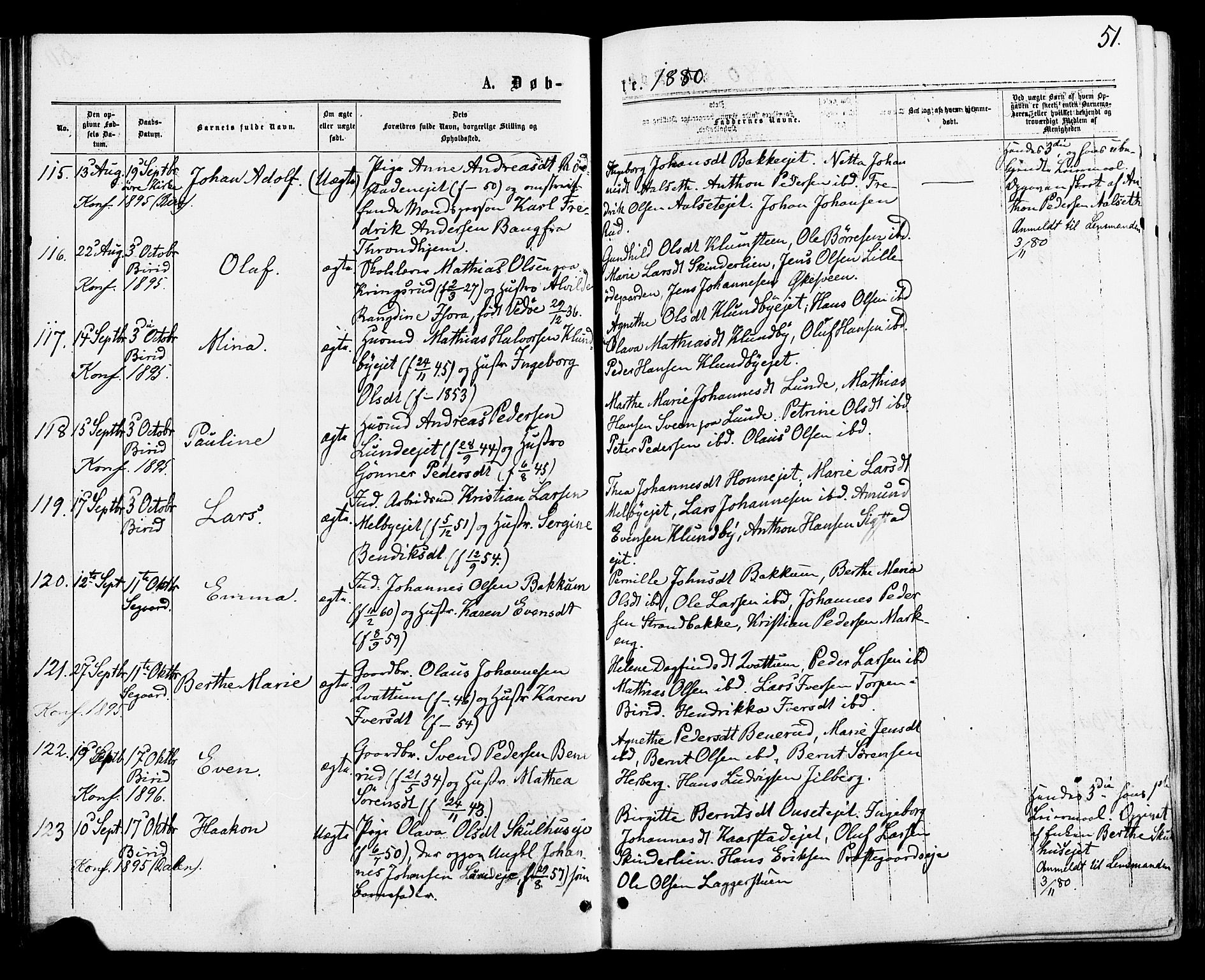 Biri prestekontor, AV/SAH-PREST-096/H/Ha/Haa/L0006: Parish register (official) no. 6, 1877-1886, p. 51