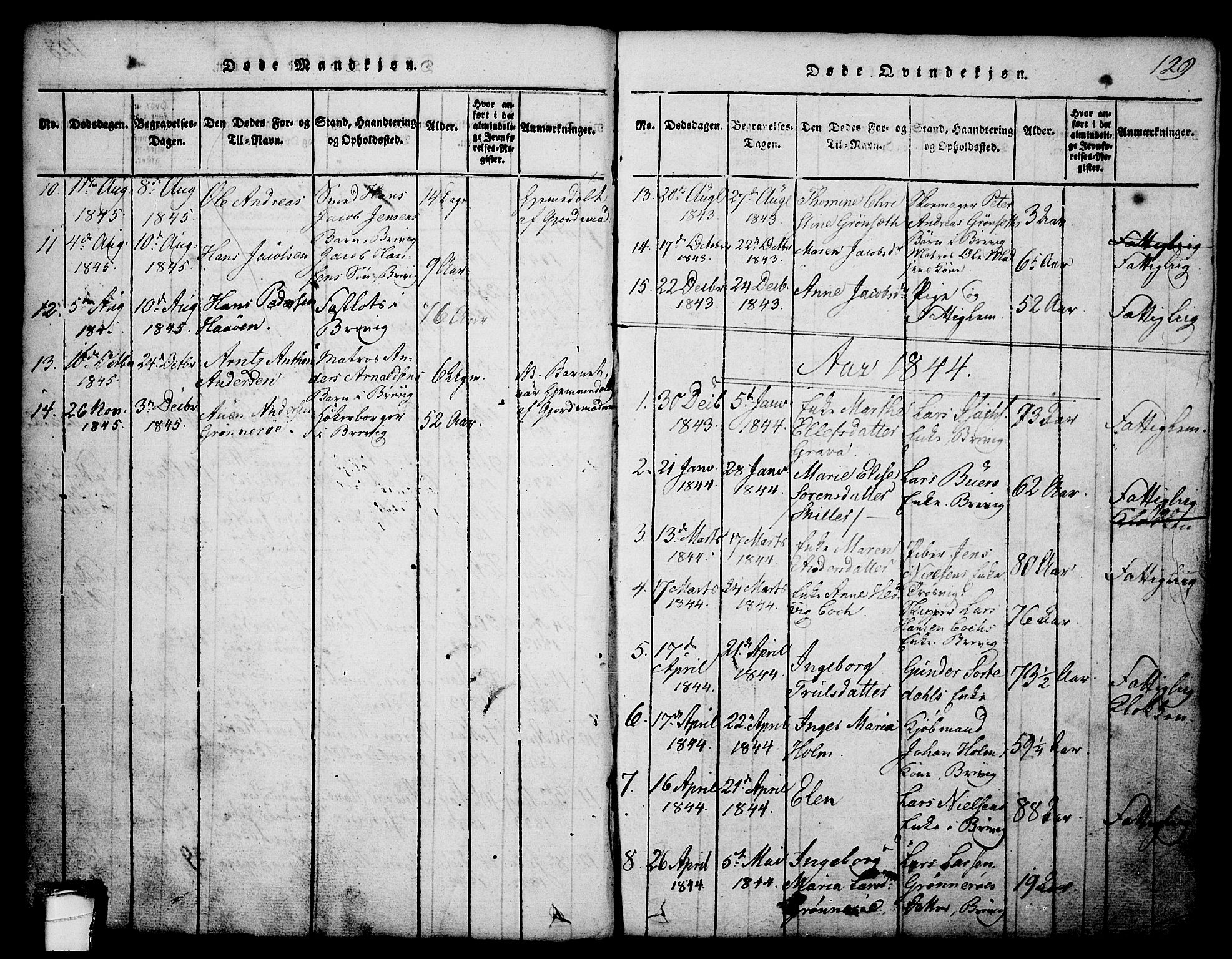 Brevik kirkebøker, SAKO/A-255/G/Ga/L0001: Parish register (copy) no. 1, 1814-1845, p. 129