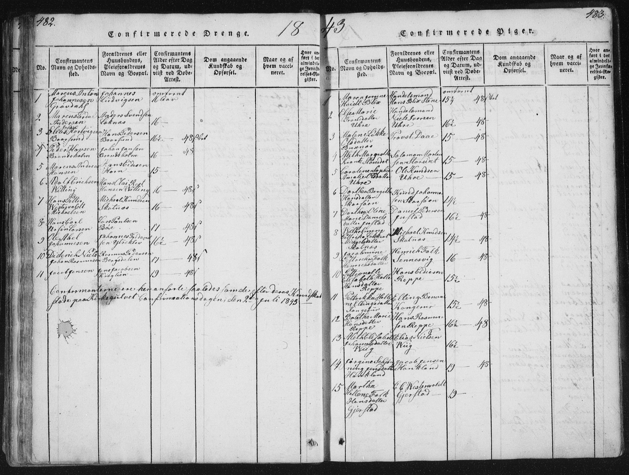 Ministerialprotokoller, klokkerbøker og fødselsregistre - Nordland, AV/SAT-A-1459/881/L1164: Parish register (copy) no. 881C01, 1818-1853, p. 482-483