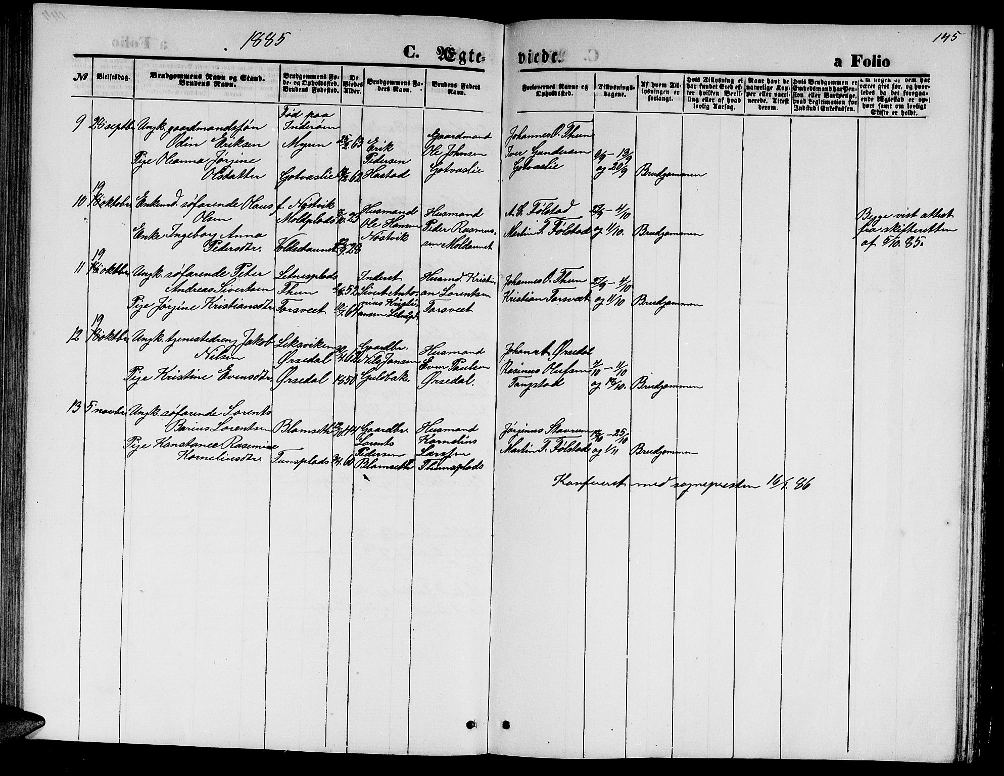 Ministerialprotokoller, klokkerbøker og fødselsregistre - Nord-Trøndelag, SAT/A-1458/744/L0422: Parish register (copy) no. 744C01, 1871-1885, p. 145