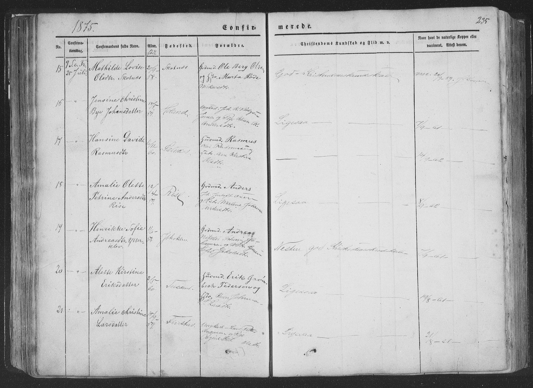 Ministerialprotokoller, klokkerbøker og fødselsregistre - Nordland, AV/SAT-A-1459/881/L1165: Parish register (copy) no. 881C02, 1854-1876, p. 235