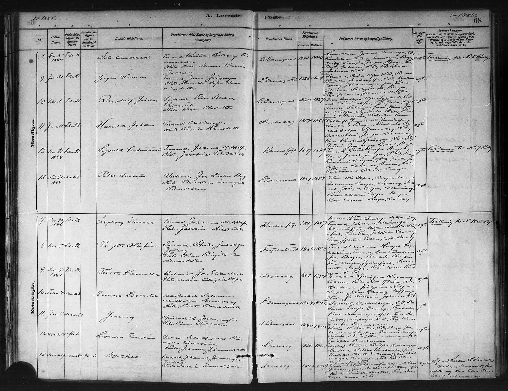 Askøy Sokneprestembete, AV/SAB-A-74101/H/Ha/Haa/Haae/L0002: Parish register (official) no. E 2, 1878-1891, p. 68
