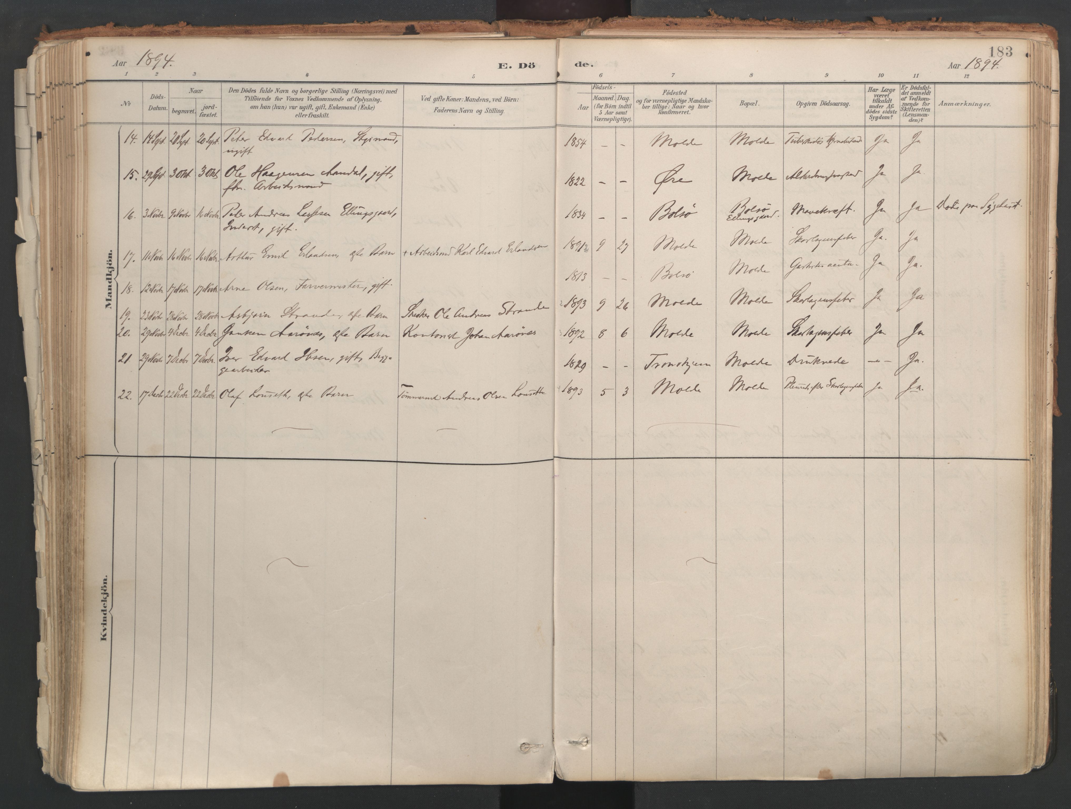 Ministerialprotokoller, klokkerbøker og fødselsregistre - Møre og Romsdal, AV/SAT-A-1454/558/L0692: Parish register (official) no. 558A06, 1887-1971, p. 183