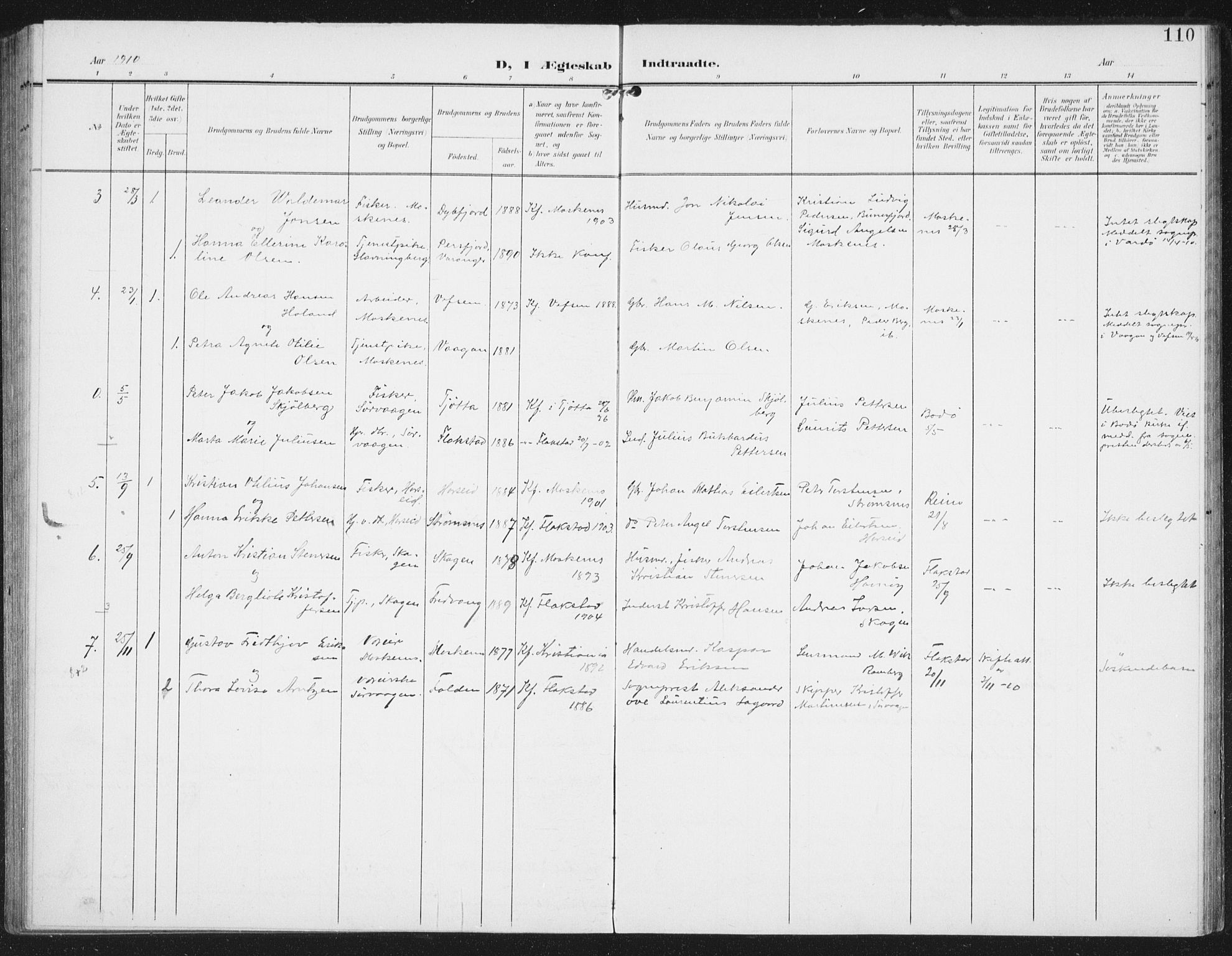 Ministerialprotokoller, klokkerbøker og fødselsregistre - Nordland, SAT/A-1459/886/L1221: Parish register (official) no. 886A03, 1903-1913, p. 110
