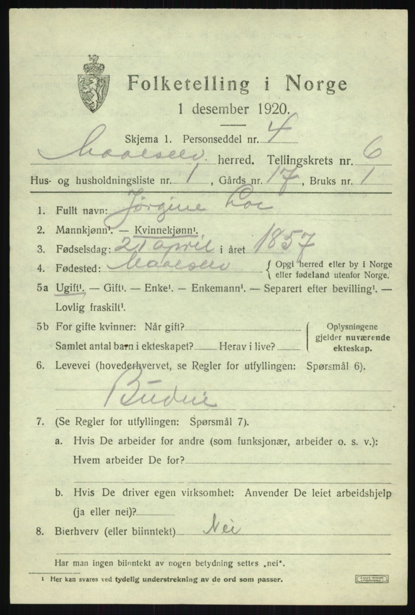 SATØ, 1920 census for Målselv, 1920, p. 3621