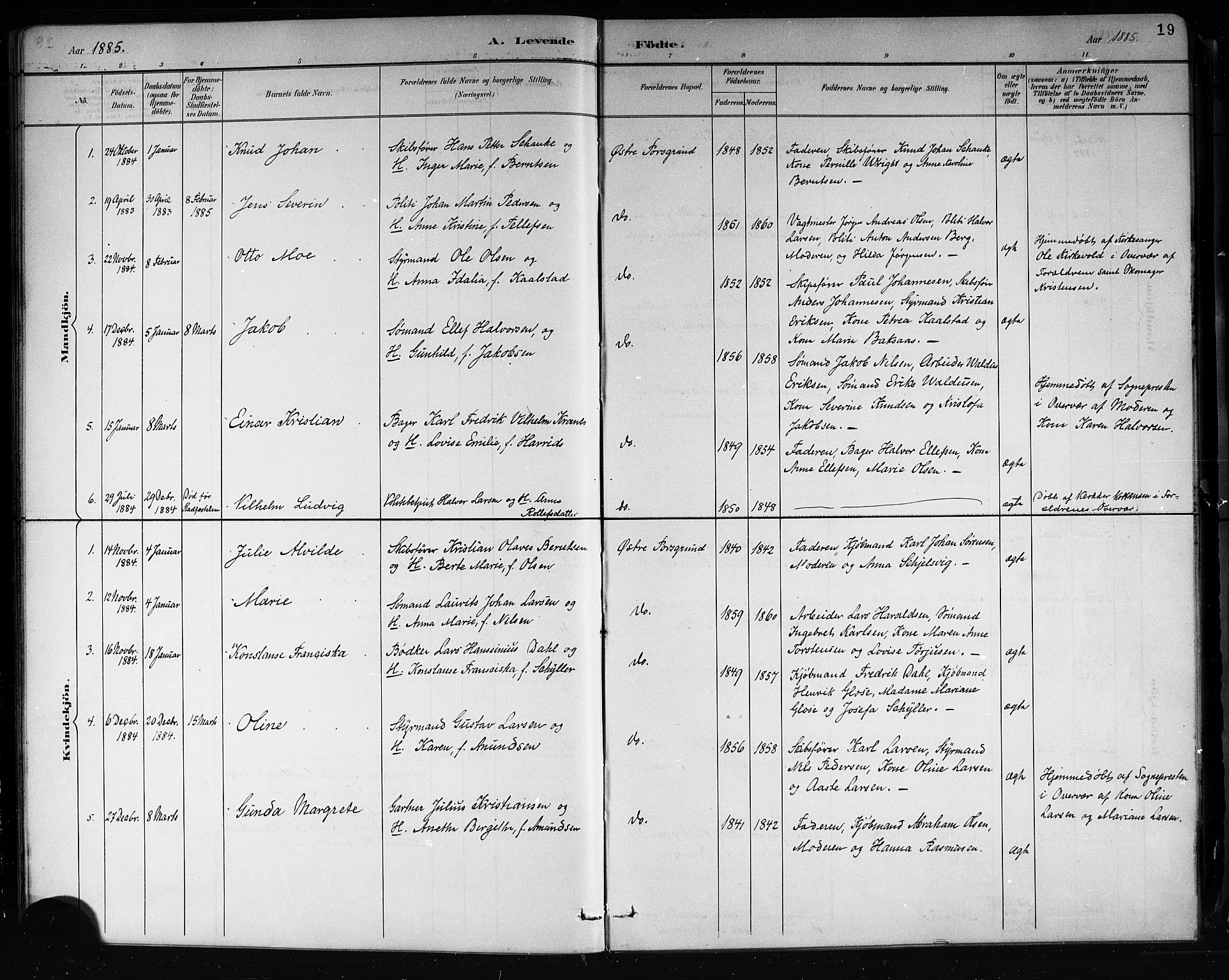 Porsgrunn kirkebøker , AV/SAKO-A-104/G/Gb/L0005: Parish register (copy) no. II 5, 1883-1915, p. 19