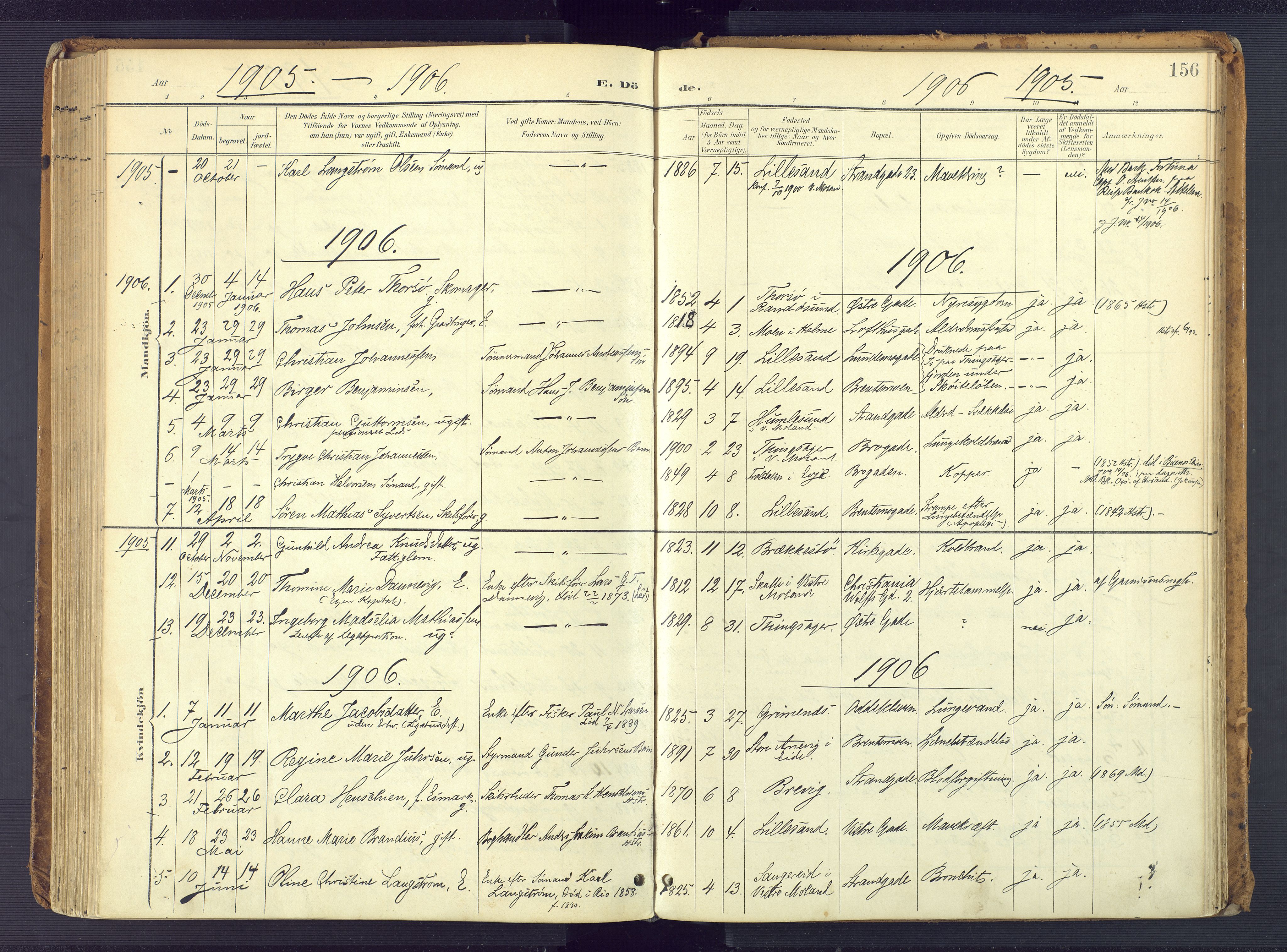 Vestre Moland sokneprestkontor, SAK/1111-0046/F/Fa/Faa/L0002: Parish register (official) no. A 2, 1900-1926, p. 156