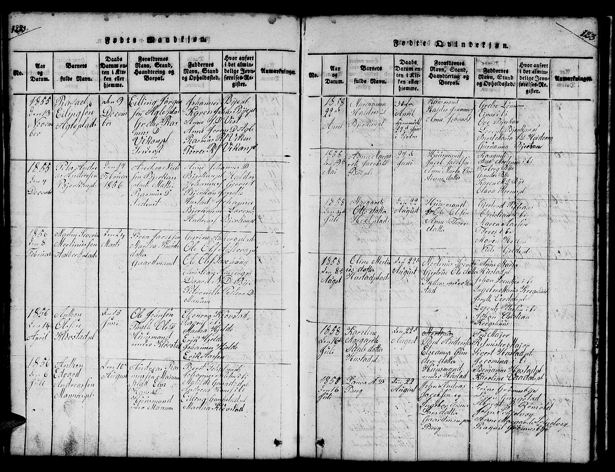 Ministerialprotokoller, klokkerbøker og fødselsregistre - Nord-Trøndelag, AV/SAT-A-1458/732/L0317: Parish register (copy) no. 732C01, 1816-1881, p. 122-123