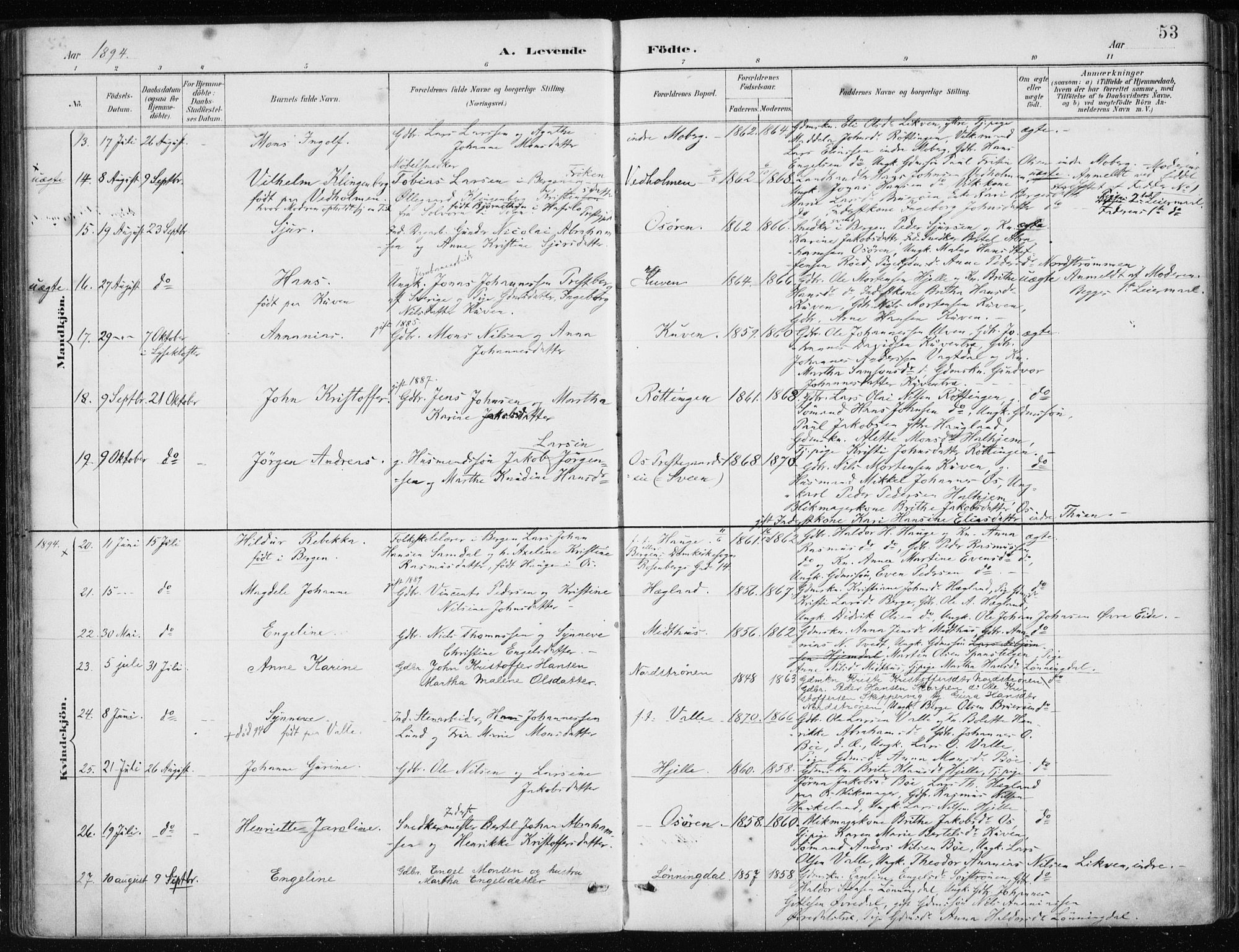 Os sokneprestembete, AV/SAB-A-99929: Parish register (official) no. B 1, 1885-1902, p. 53