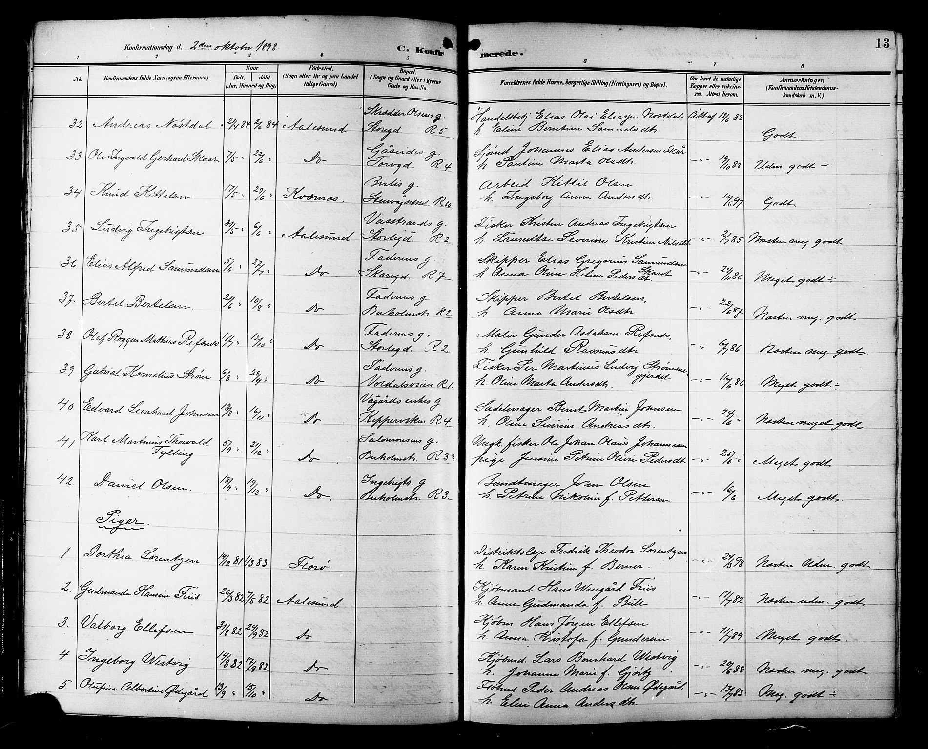 Ministerialprotokoller, klokkerbøker og fødselsregistre - Møre og Romsdal, AV/SAT-A-1454/529/L0469: Parish register (copy) no. 529C06, 1898-1906, p. 13