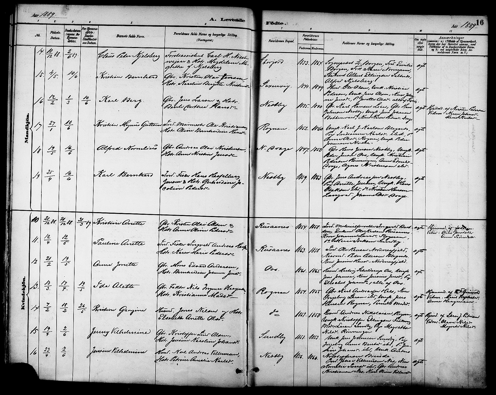 Ministerialprotokoller, klokkerbøker og fødselsregistre - Nordland, AV/SAT-A-1459/847/L0669: Parish register (official) no. 847A09, 1887-1901, p. 16