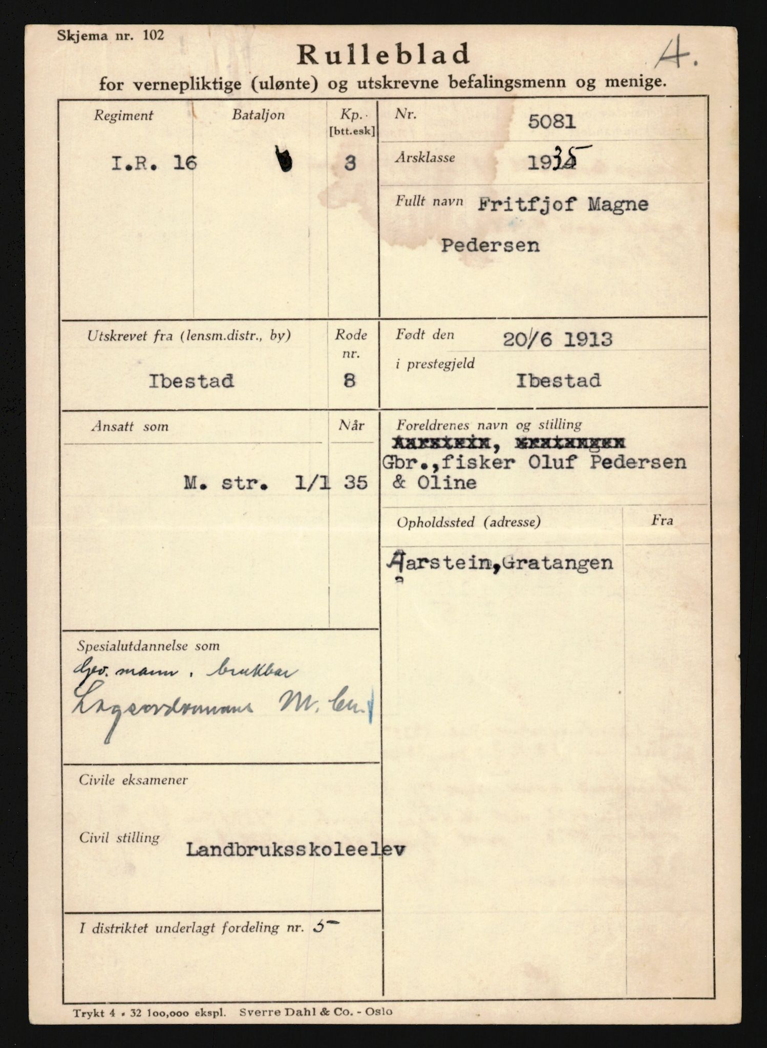 Forsvaret, Troms infanteriregiment nr. 16, AV/RA-RAFA-3146/P/Pa/L0019: Rulleblad for regimentets menige mannskaper, årsklasse 1935, 1935, p. 997