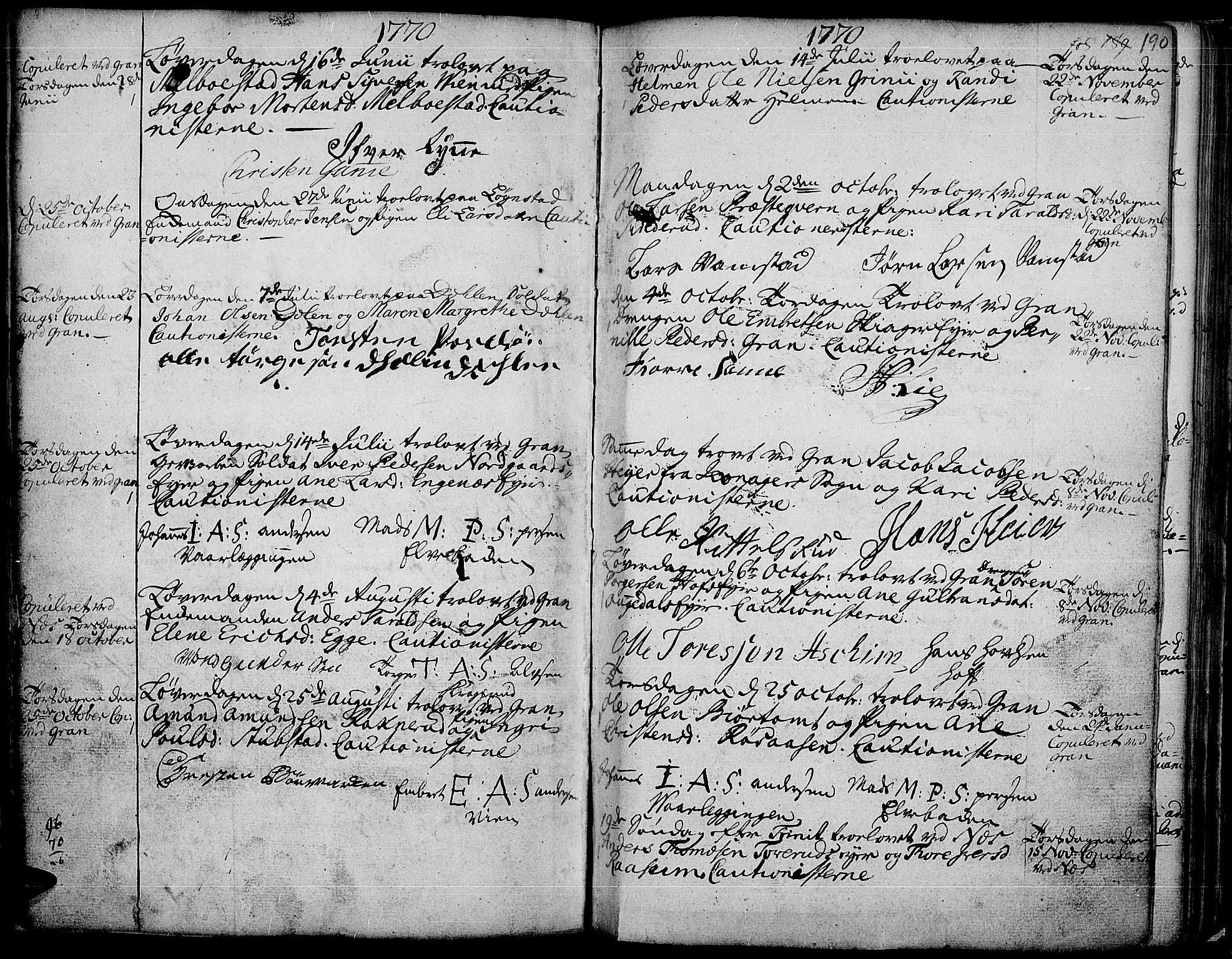 Gran prestekontor, SAH/PREST-112/H/Ha/Haa/L0004: Parish register (official) no. 4, 1759-1775, p. 190