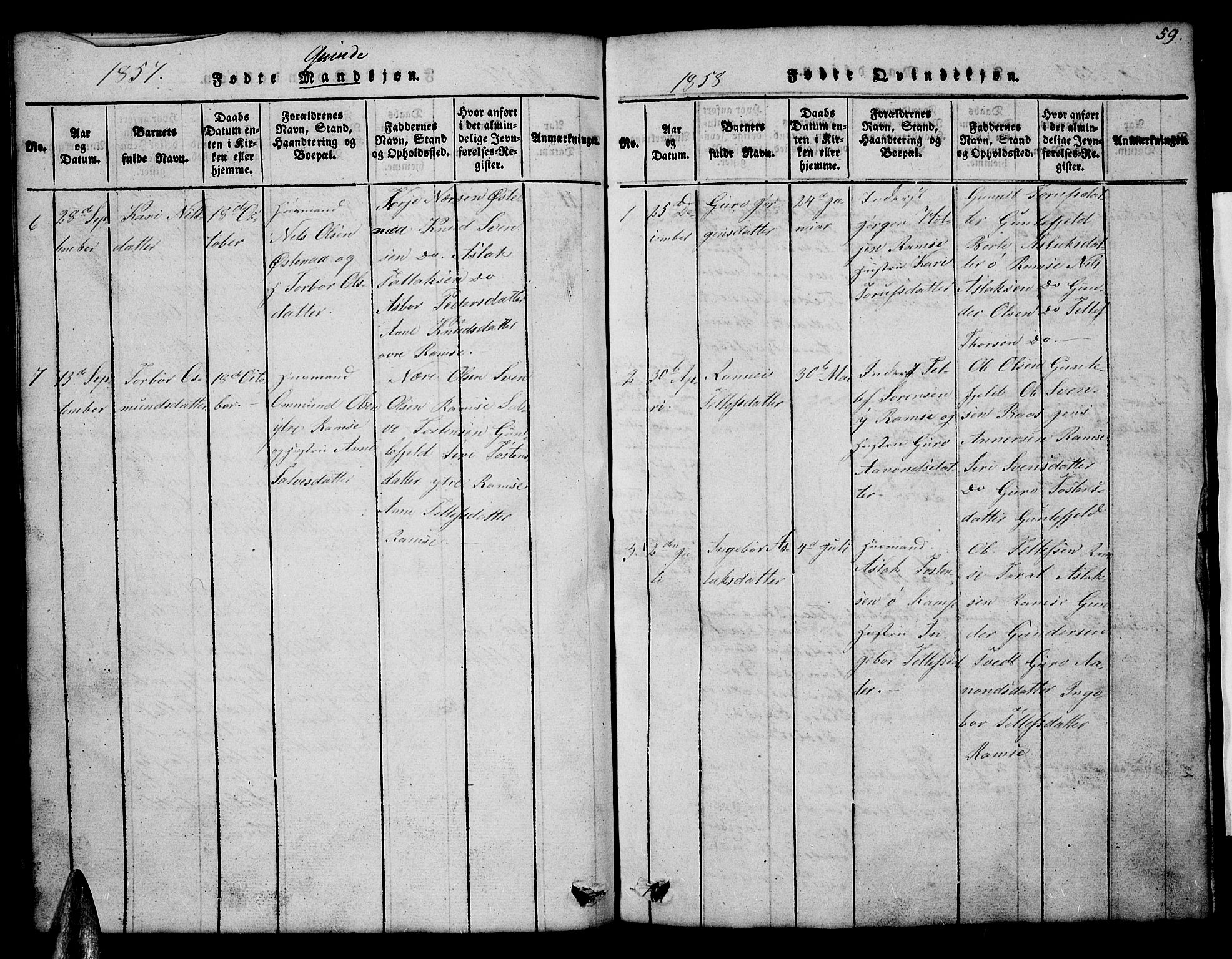 Åmli sokneprestkontor, AV/SAK-1111-0050/F/Fb/Fbb/L0001: Parish register (copy) no. B 1, 1816-1889, p. 59