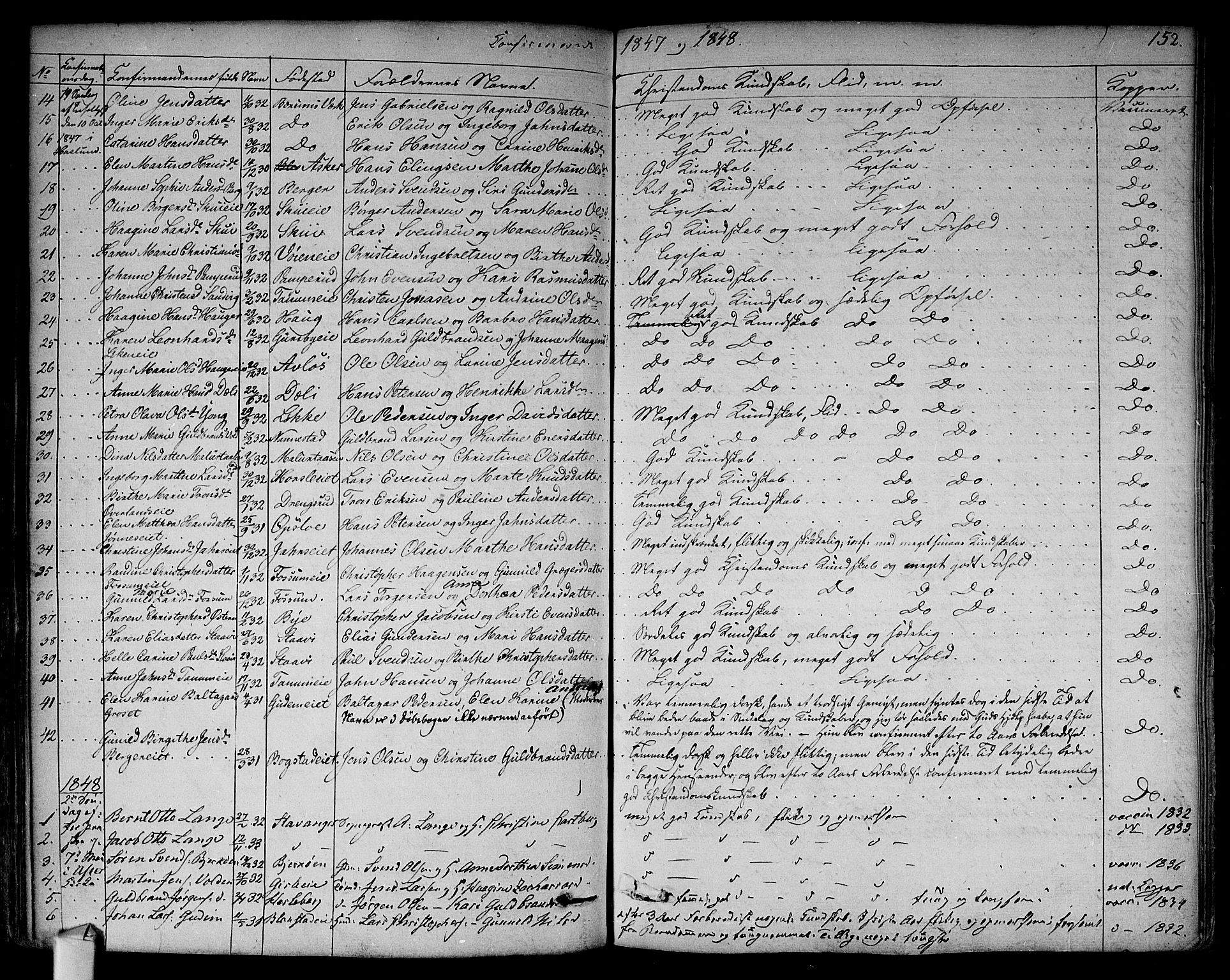 Asker prestekontor Kirkebøker, SAO/A-10256a/F/Fa/L0009: Parish register (official) no. I 9, 1825-1878, p. 152