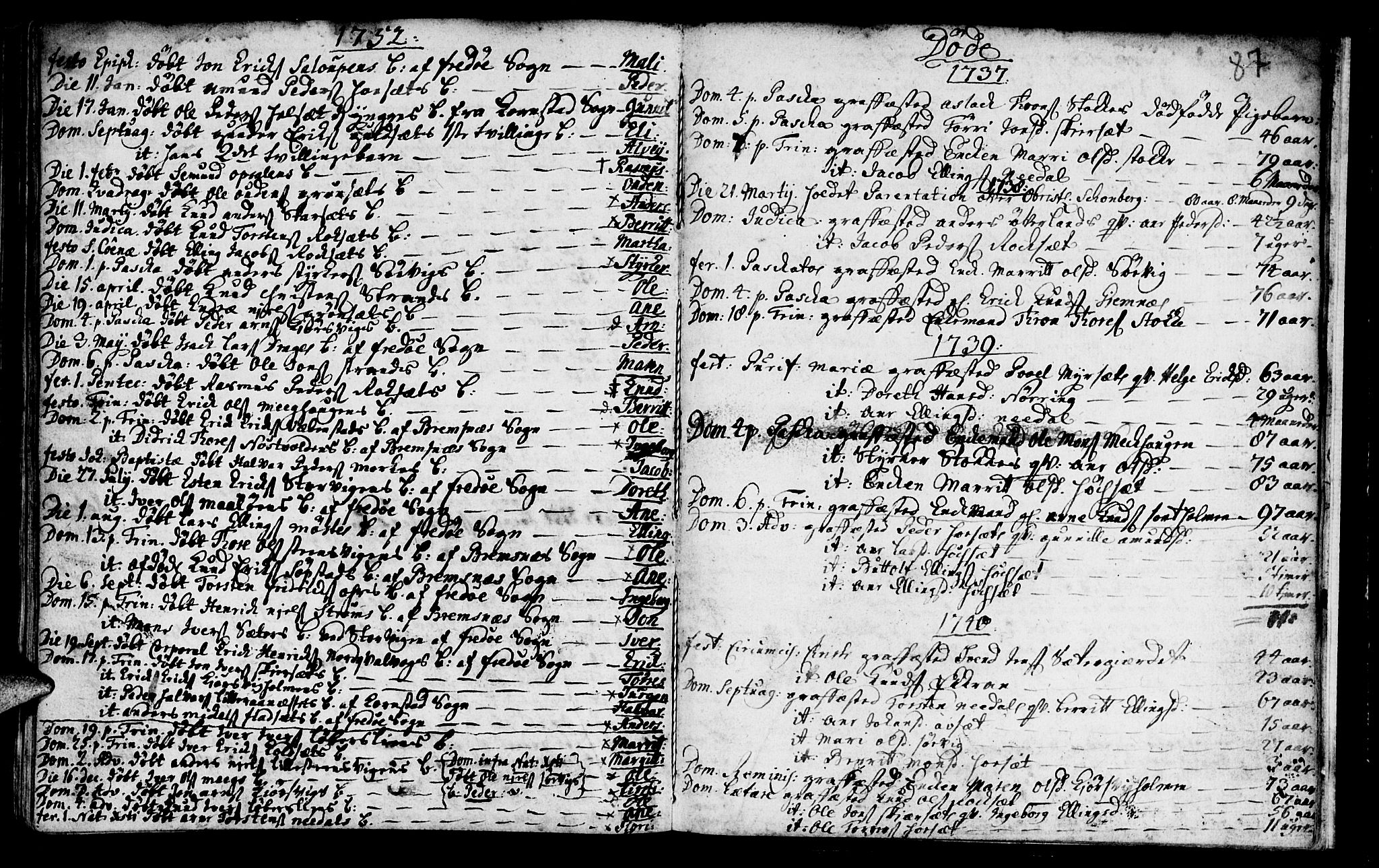 Ministerialprotokoller, klokkerbøker og fødselsregistre - Møre og Romsdal, AV/SAT-A-1454/568/L0797: Parish register (official) no. 568A06, 1731-1760, p. 87