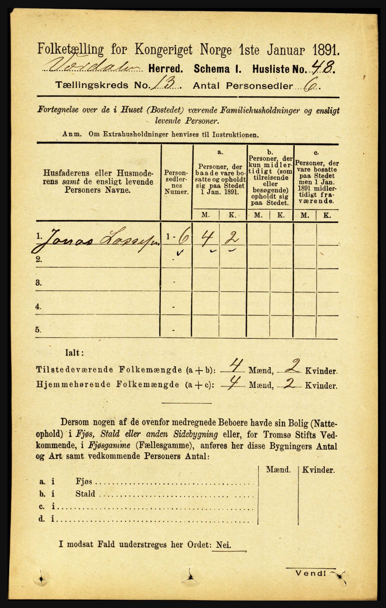 RA, 1891 census for 1721 Verdal, 1891, p. 6860