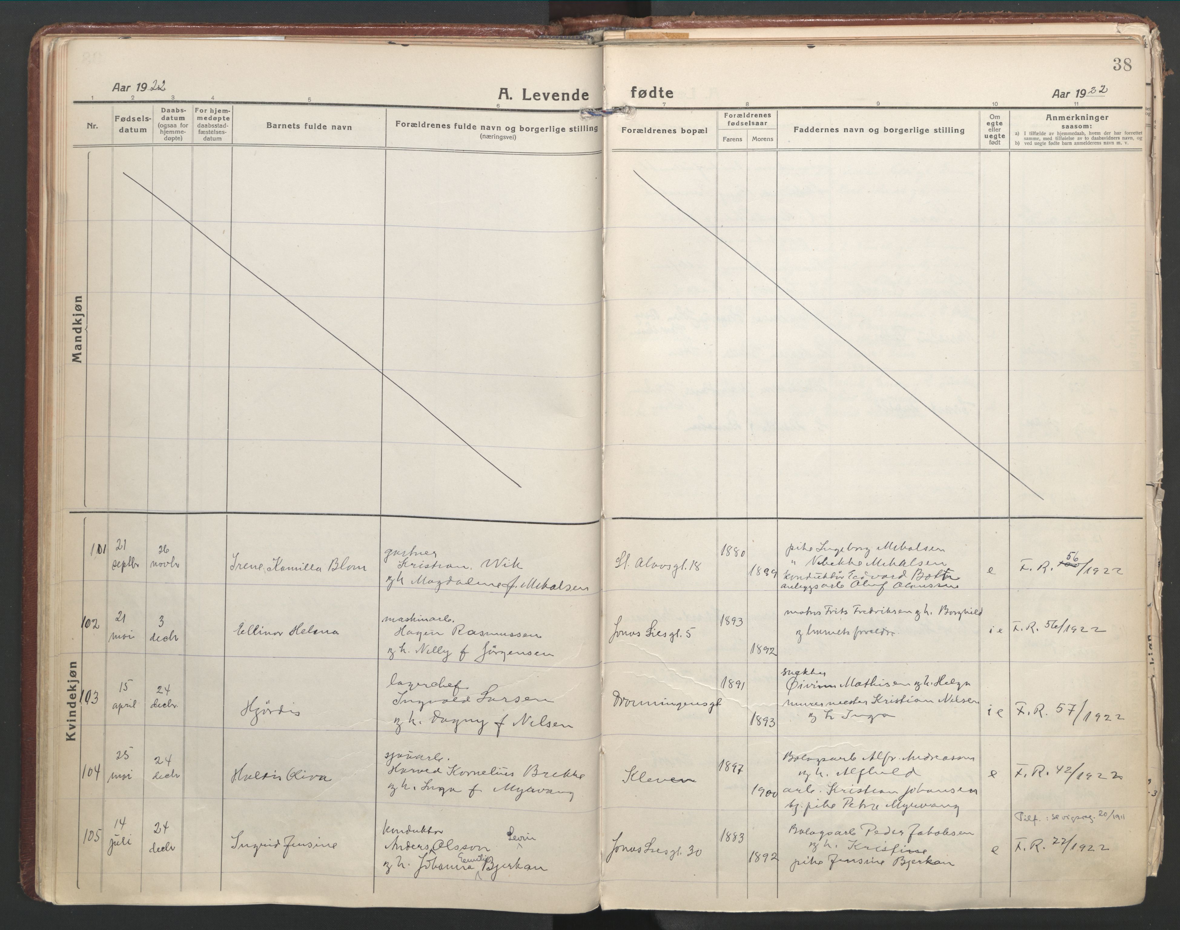 Ministerialprotokoller, klokkerbøker og fødselsregistre - Nordland, AV/SAT-A-1459/871/L1003: Parish register (official) no. 871A19, 1921-1930, p. 38