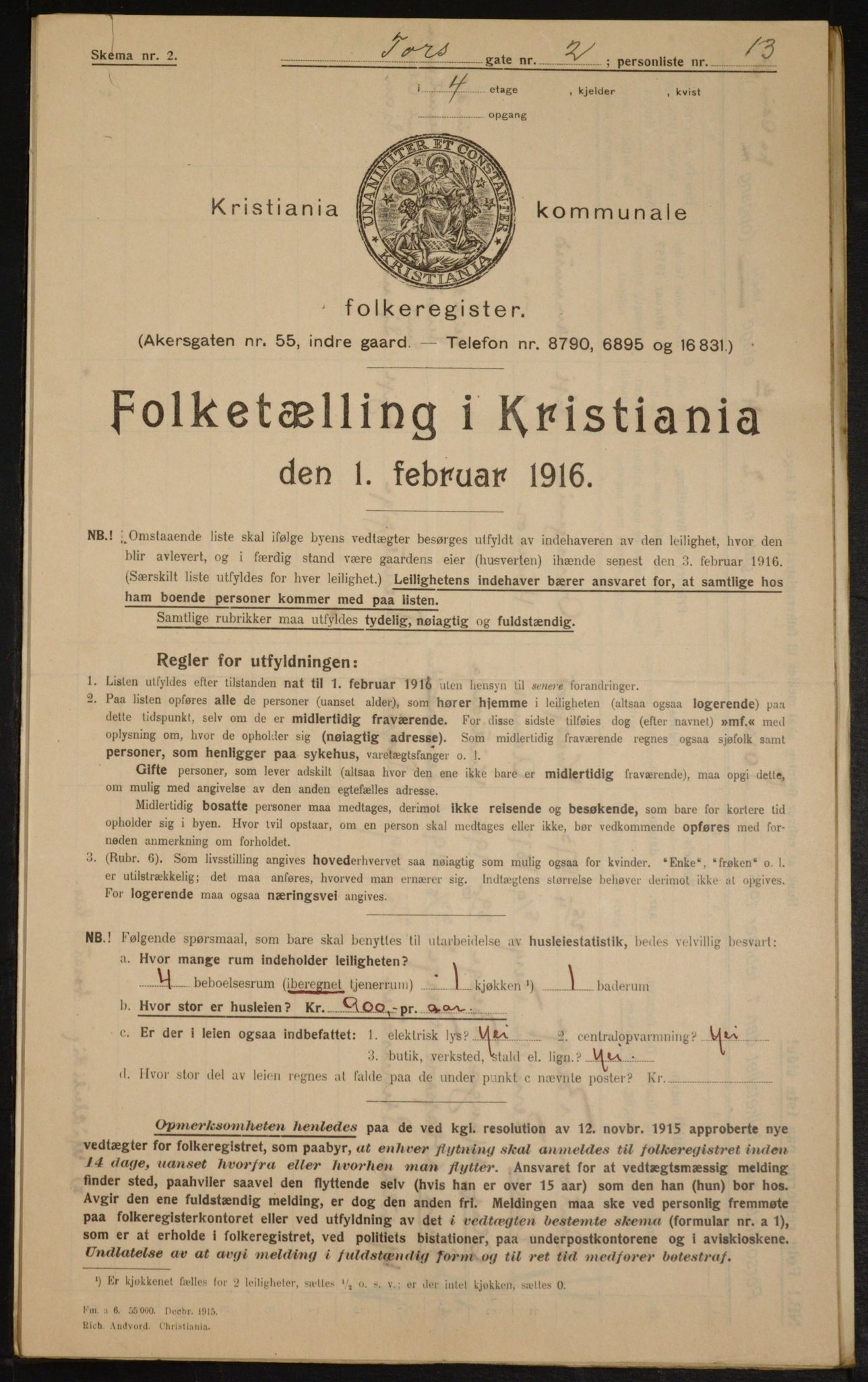 OBA, Municipal Census 1916 for Kristiania, 1916, p. 117543