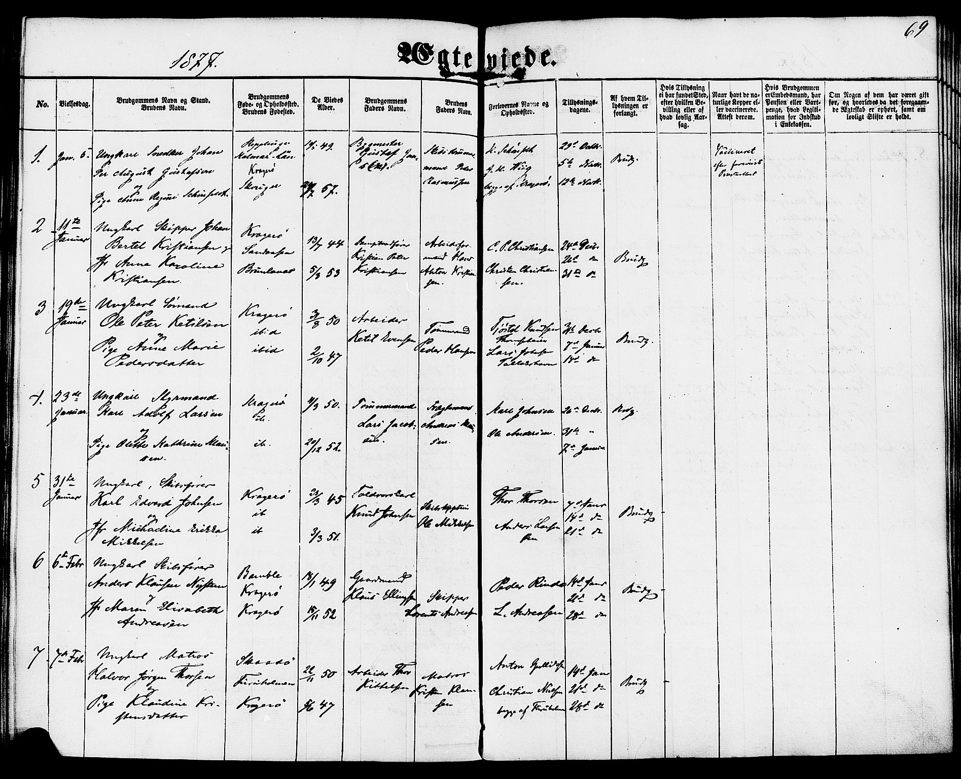 Kragerø kirkebøker, AV/SAKO-A-278/F/Fa/L0009: Parish register (official) no. 9, 1861-1886, p. 69