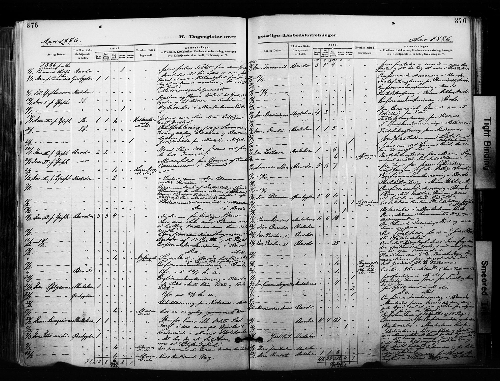 Målselv sokneprestembete, SATØ/S-1311/G/Ga/Gaa/L0007kirke: Parish register (official) no. 7, 1884-1903, p. 376