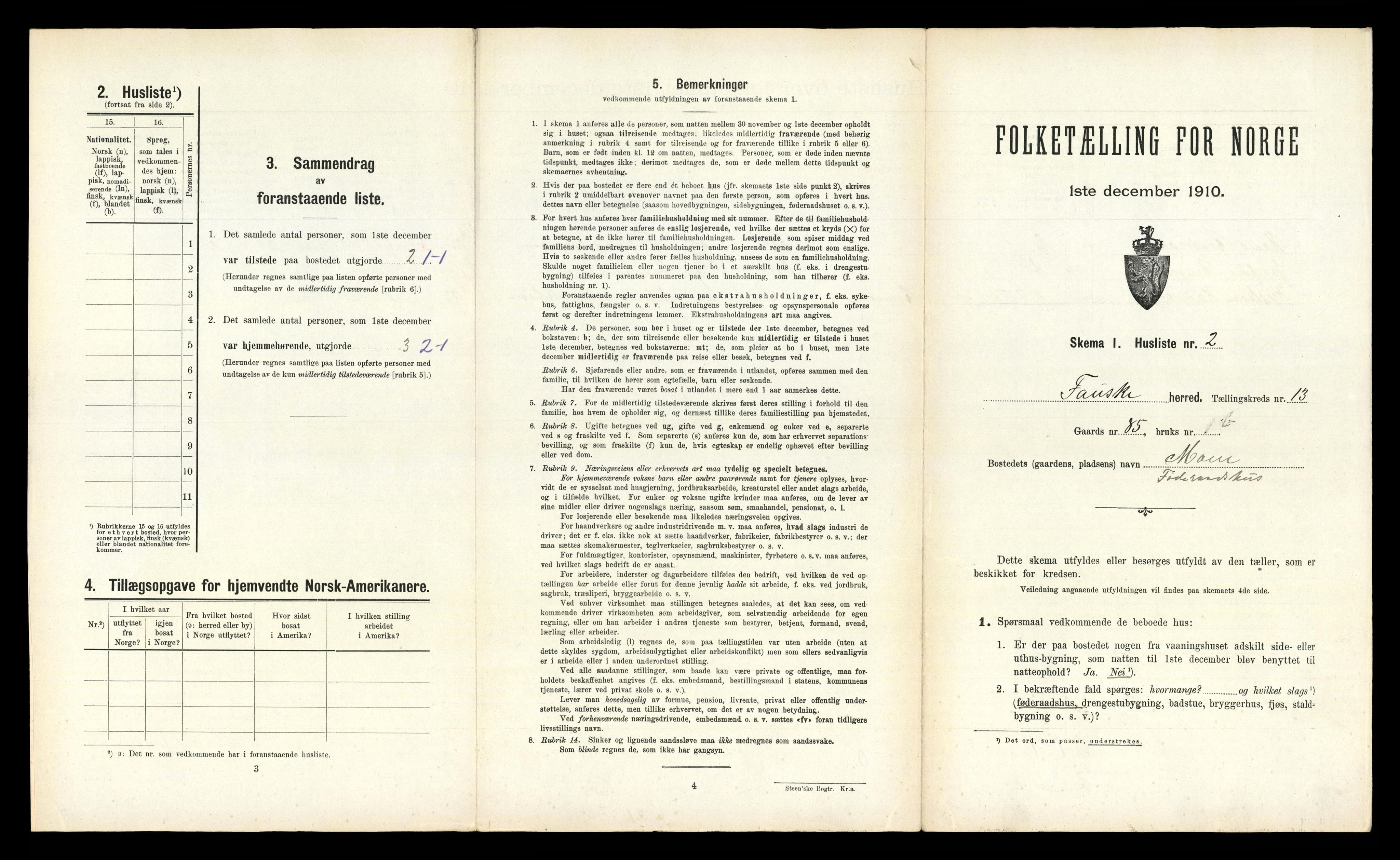 RA, 1910 census for Fauske, 1910, p. 652