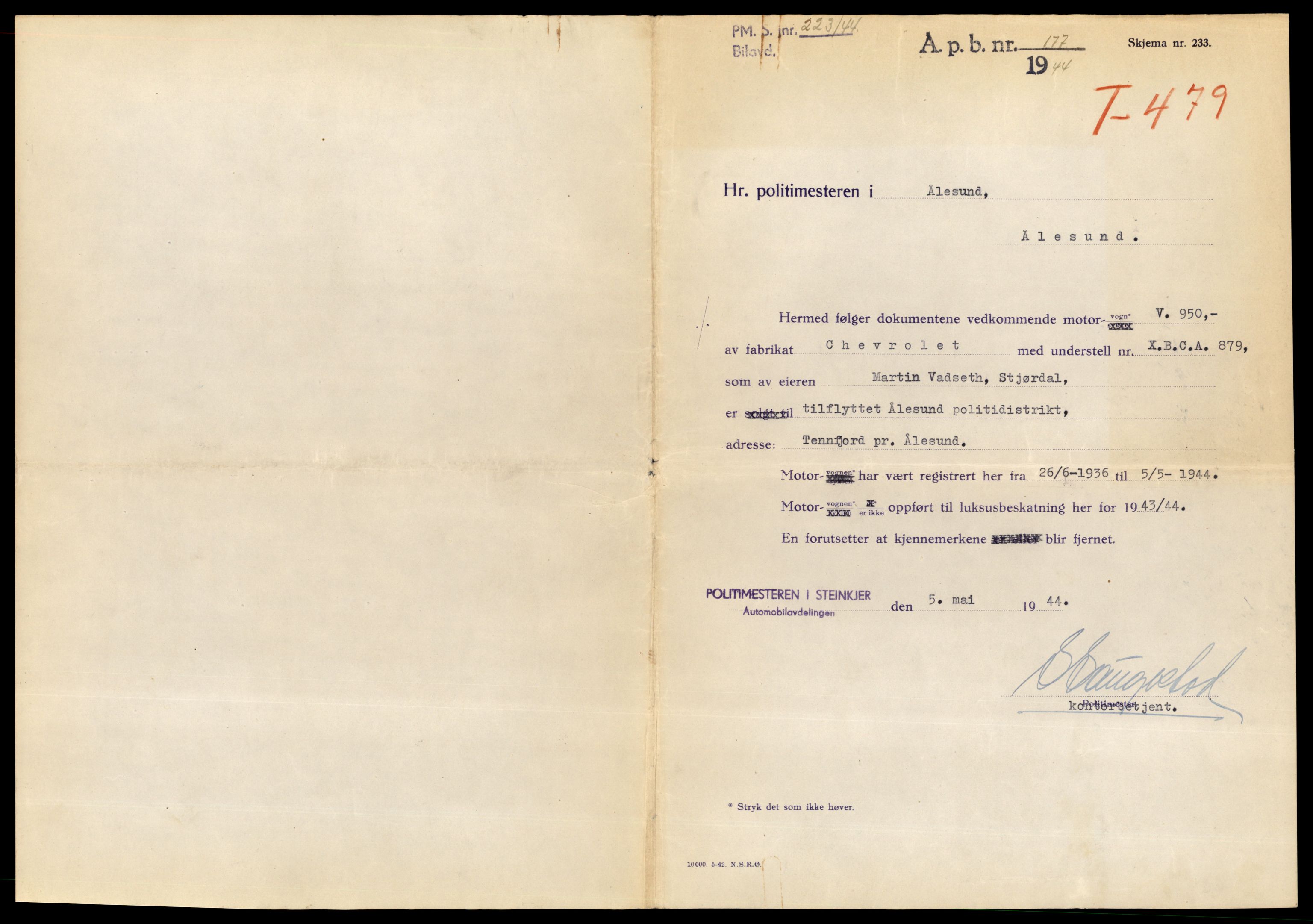 Møre og Romsdal vegkontor - Ålesund trafikkstasjon, SAT/A-4099/F/Fe/L0005: Registreringskort for kjøretøy T 443 - T 546, 1927-1998, p. 2861