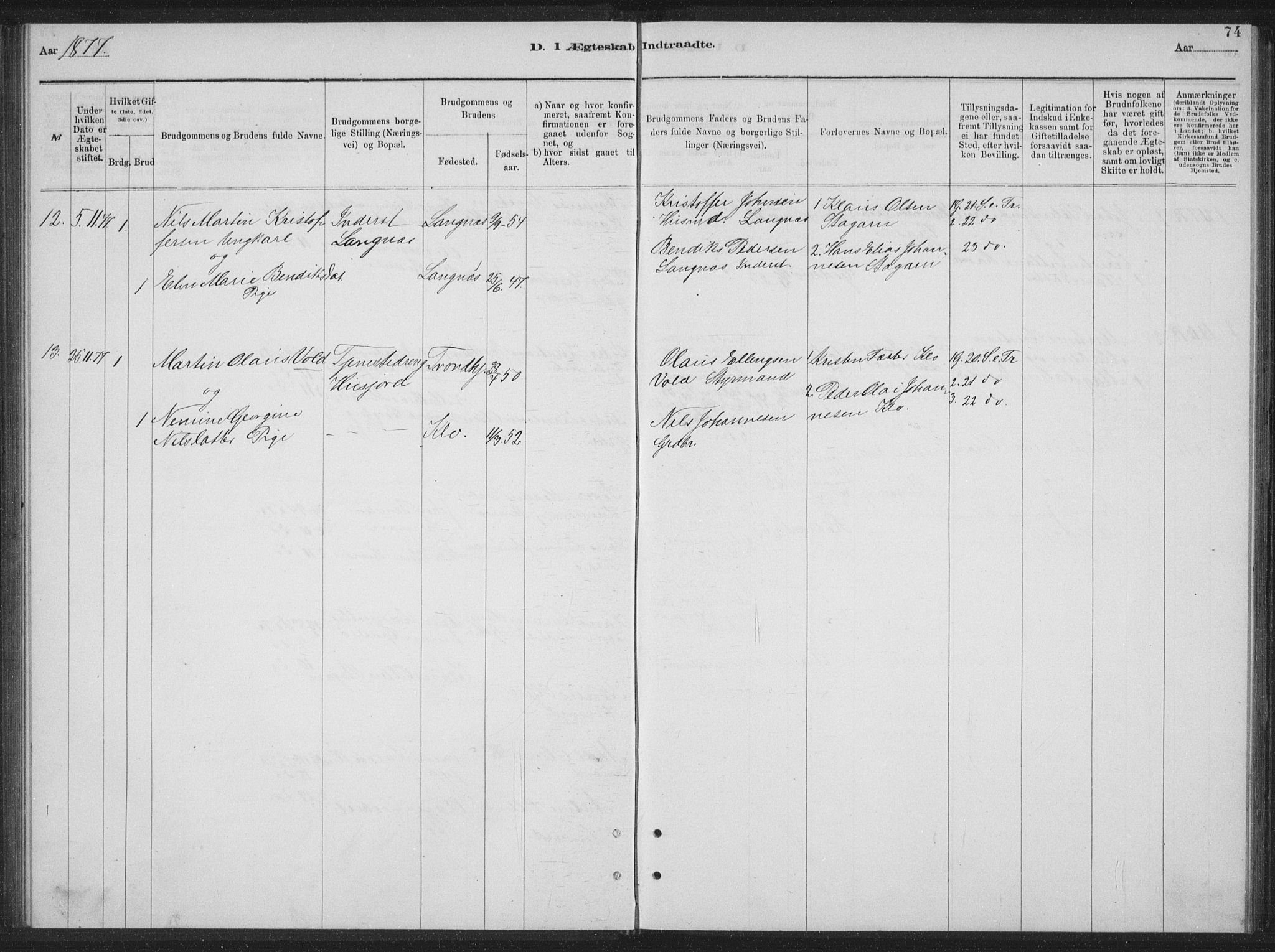 Ministerialprotokoller, klokkerbøker og fødselsregistre - Nordland, AV/SAT-A-1459/894/L1359: Parish register (copy) no. 894C02, 1877-1884, p. 74