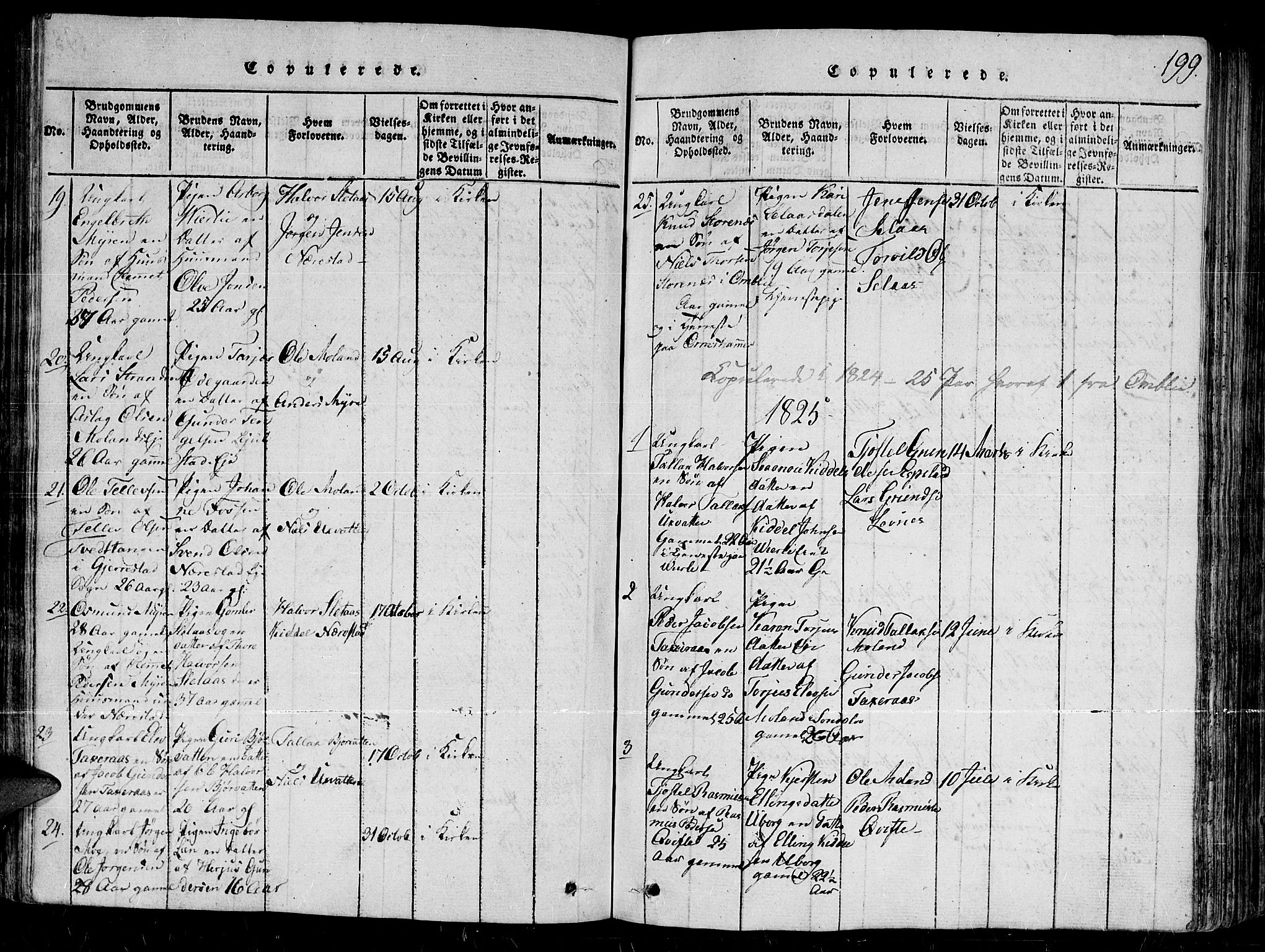 Gjerstad sokneprestkontor, AV/SAK-1111-0014/F/Fb/Fbb/L0001: Parish register (copy) no. B 1, 1813-1863, p. 199