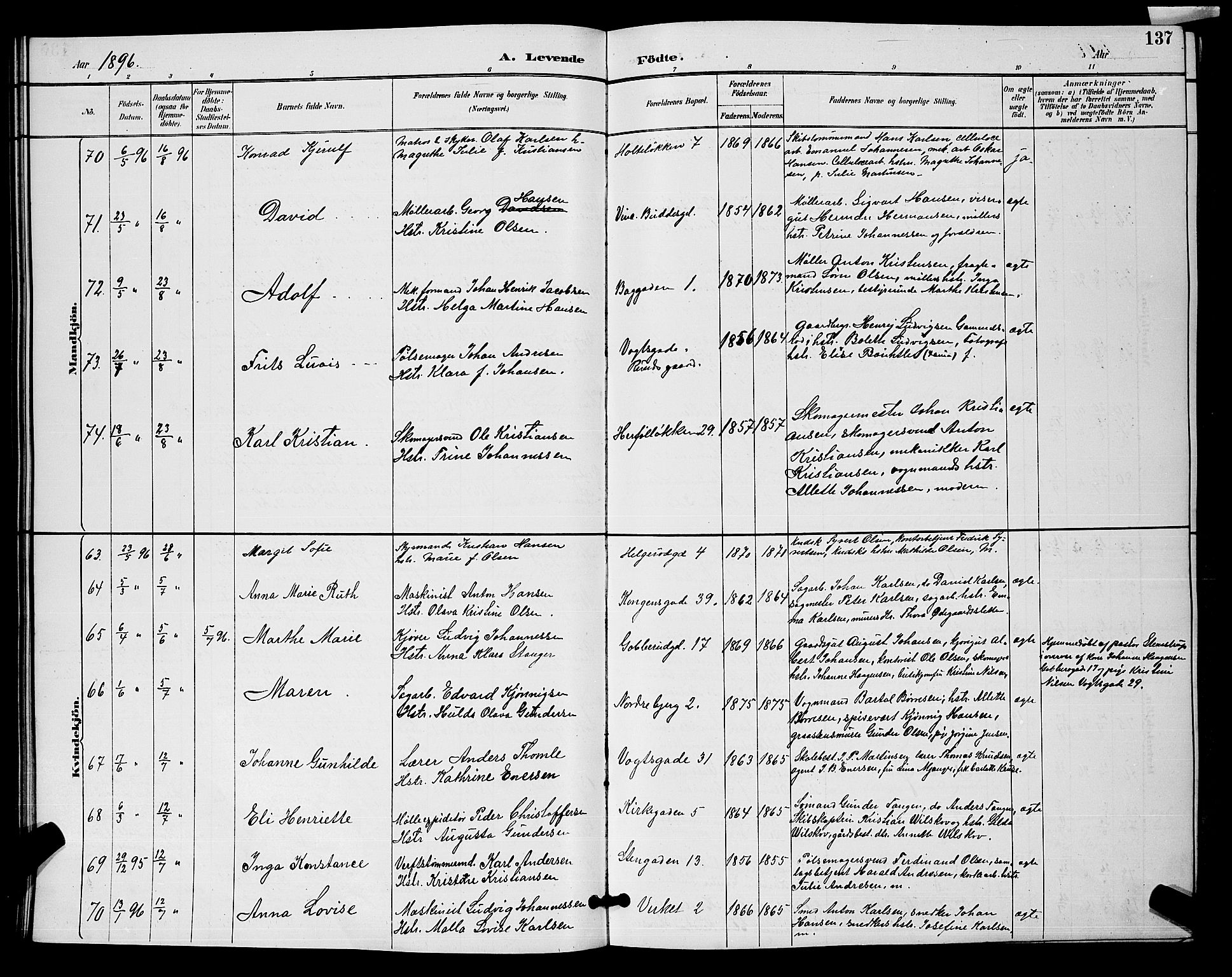 Moss prestekontor Kirkebøker, AV/SAO-A-2003/G/Ga/L0006: Parish register (copy) no. I 6, 1889-1900, p. 137