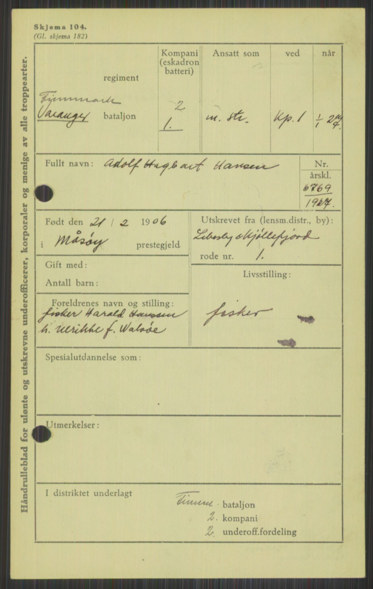 Forsvaret, Varanger bataljon, AV/RA-RAFA-2258/1/D/L0440: Rulleblad for fødte 1892-1912, 1892-1912, p. 825