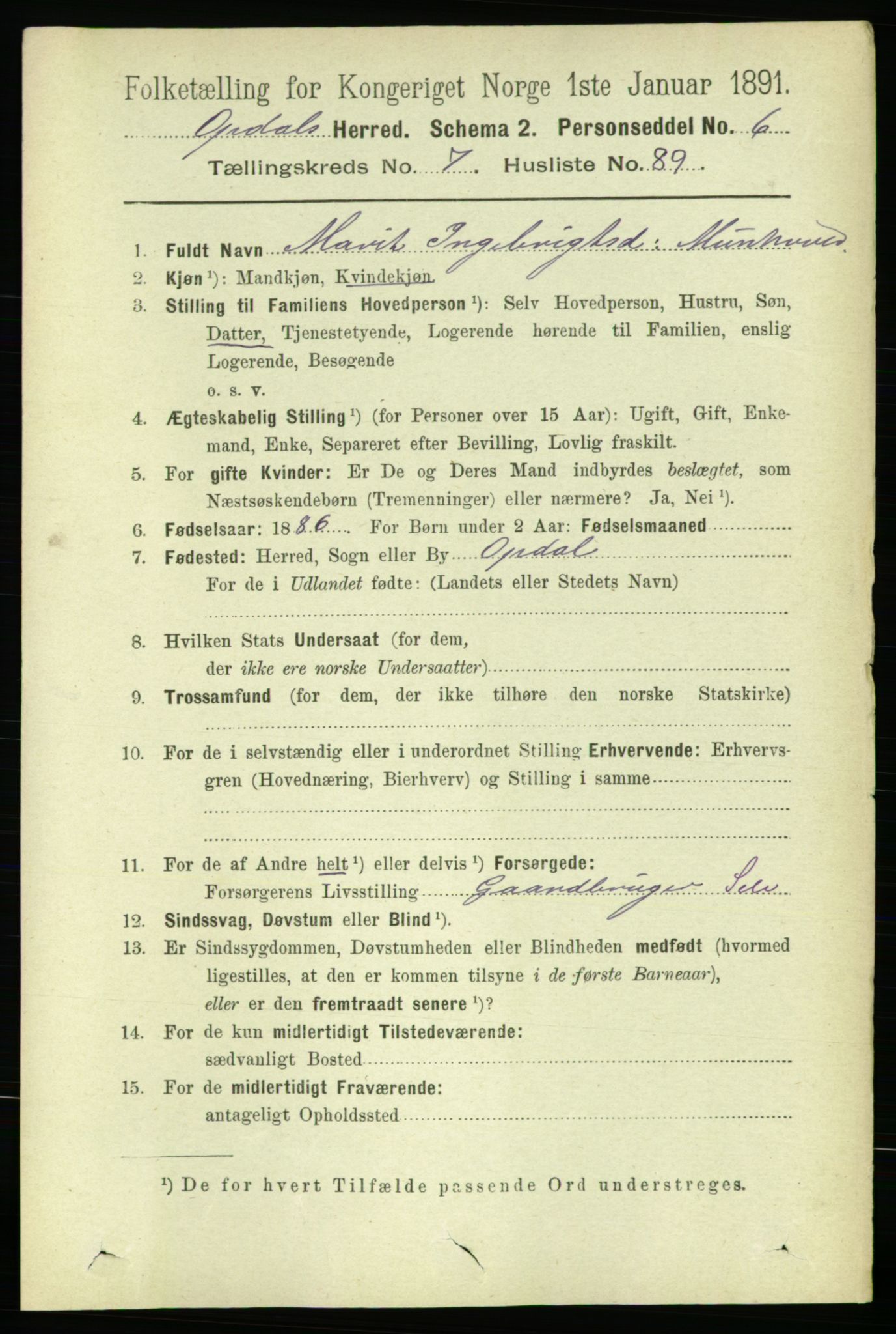 RA, 1891 census for 1634 Oppdal, 1891, p. 4035