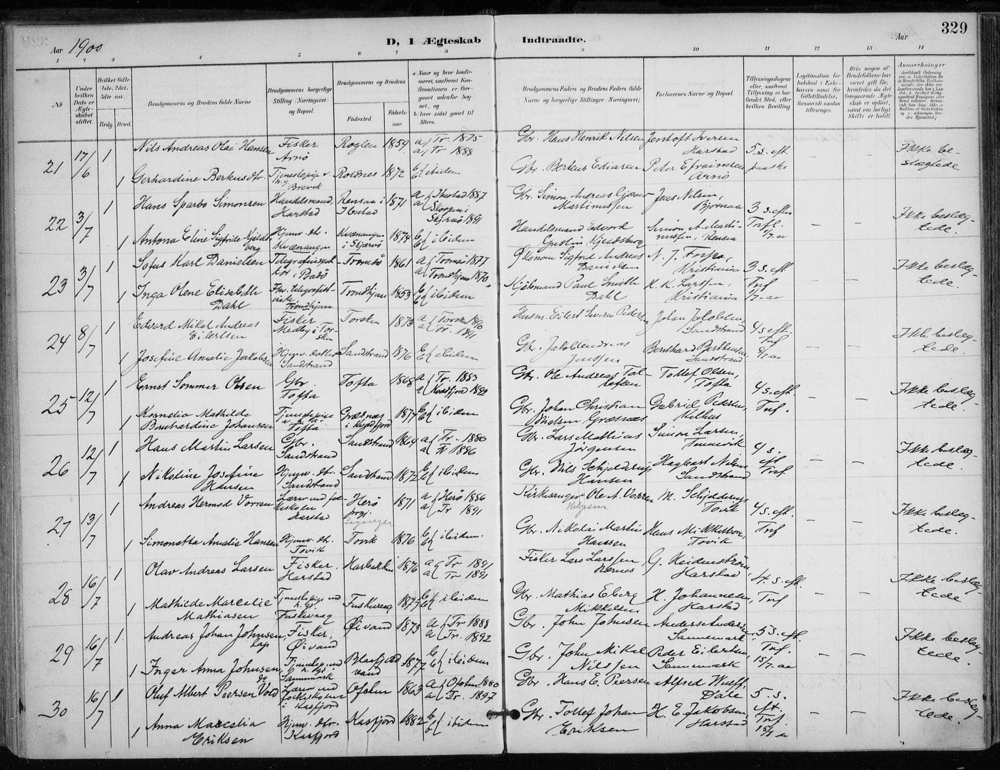 Trondenes sokneprestkontor, SATØ/S-1319/H/Ha/L0017kirke: Parish register (official) no. 17, 1899-1908, p. 329