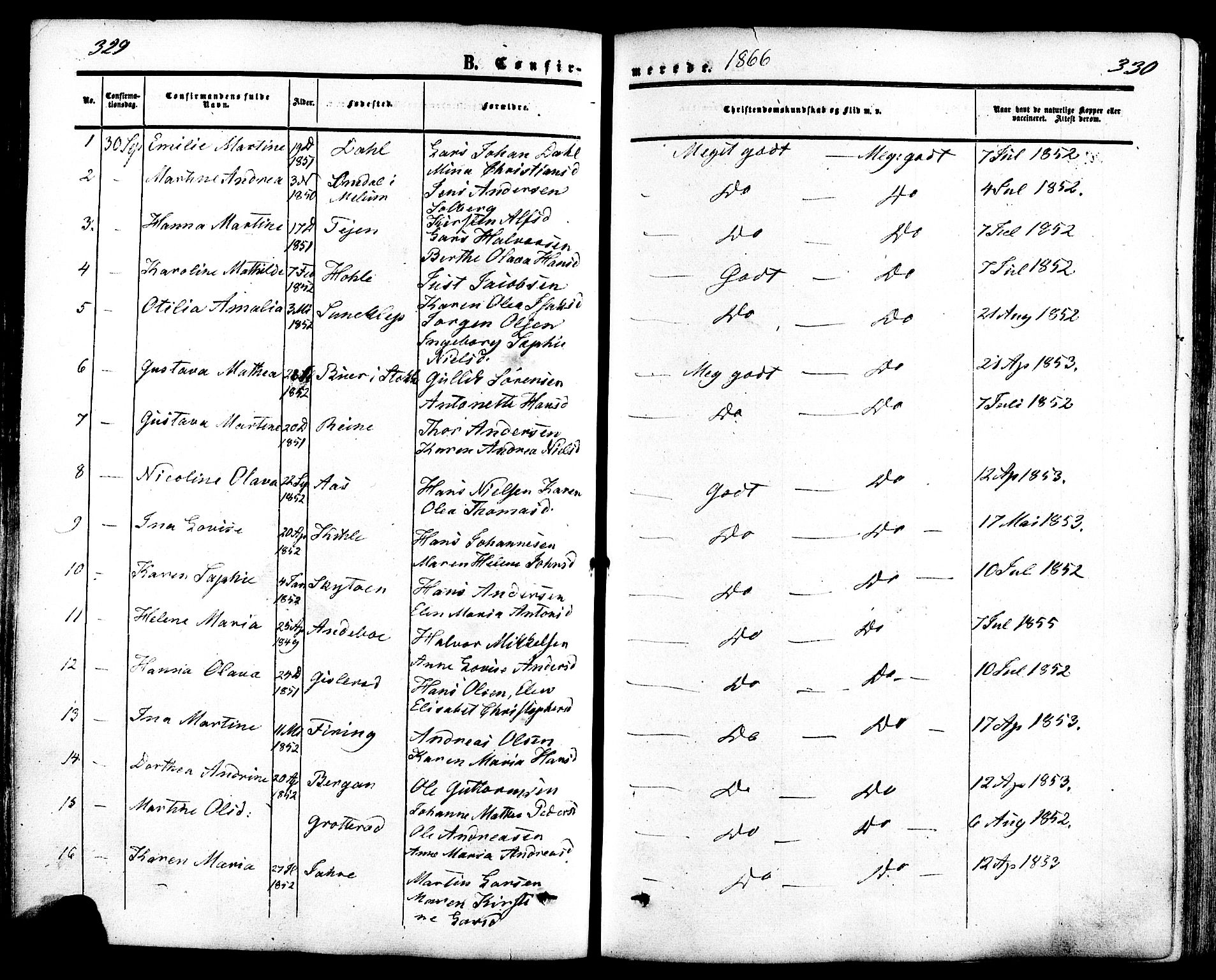 Ramnes kirkebøker, AV/SAKO-A-314/F/Fa/L0006: Parish register (official) no. I 6, 1862-1877, p. 329-330