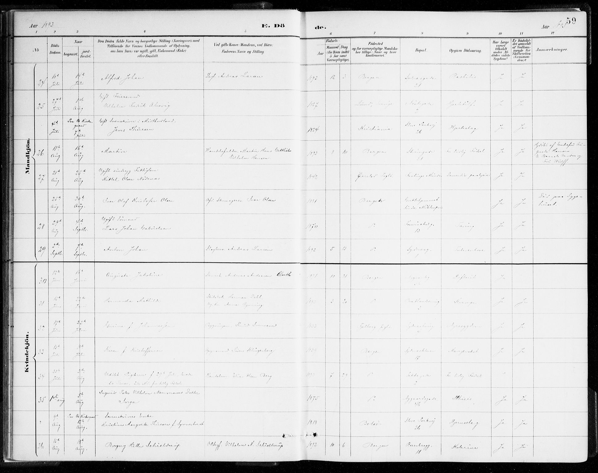 Johanneskirken sokneprestembete, SAB/A-76001/H/Haa/L0019: Parish register (official) no. E 1, 1885-1915, p. 59