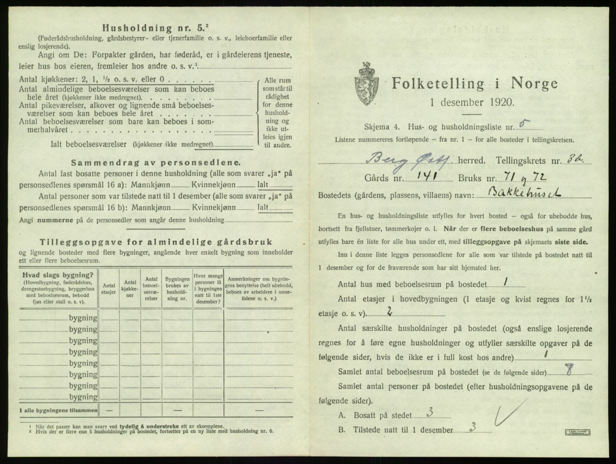 SAO, 1920 census for Berg, 1920, p. 720