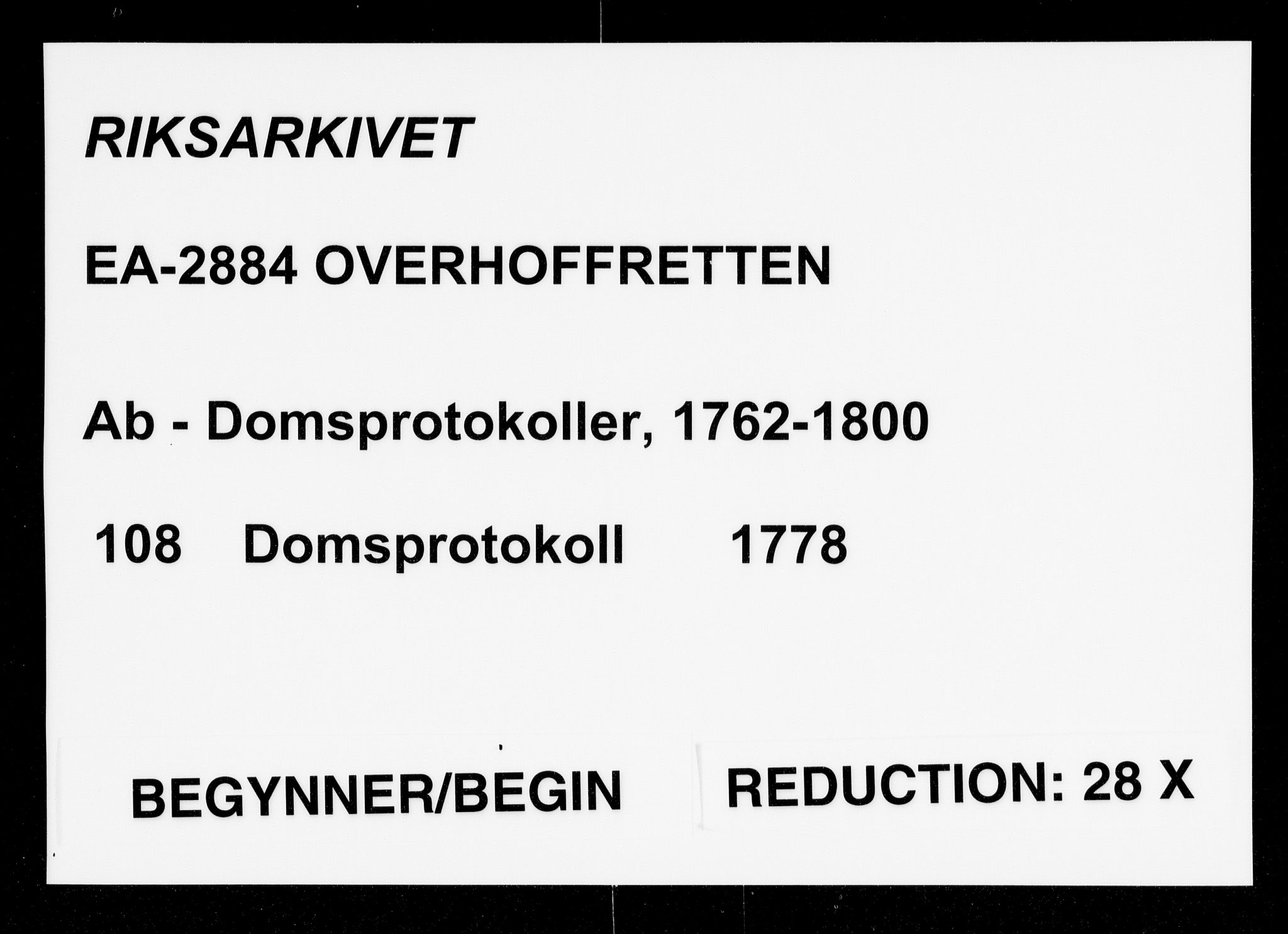 Overhoffretten 1667-1797, AV/RA-EA-2884/Ab/L0108: Domsprotokoll, 1778